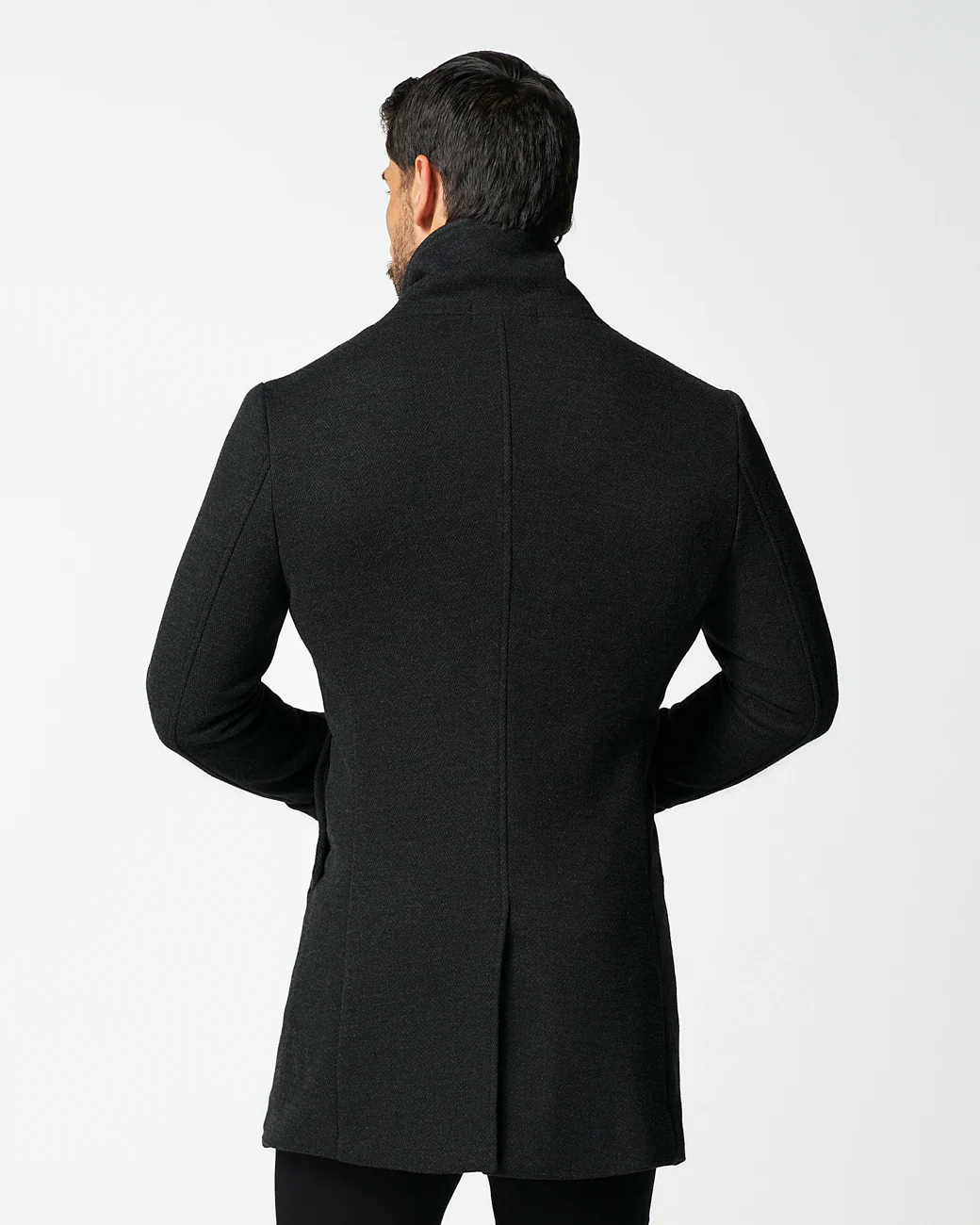 3 Button Overcoat - Charcoal Herringbone - Image 3
