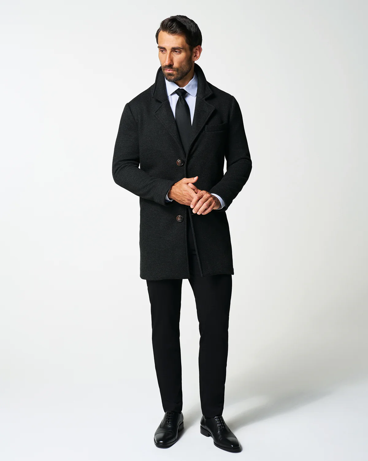 3 Button Overcoat - Charcoal Herringbone - Image 4