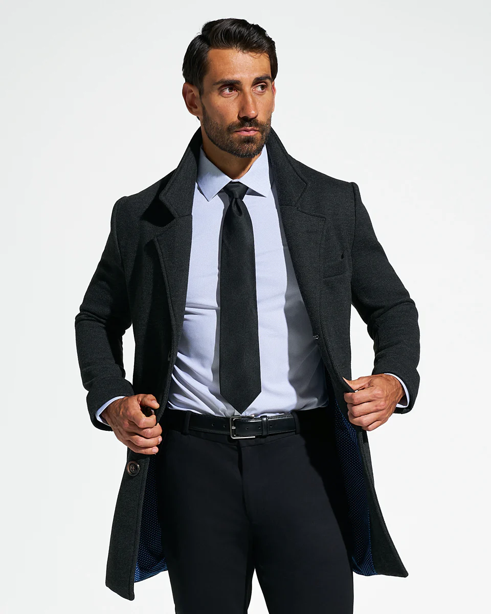 3 Button Overcoat - Charcoal Herringbone - Image 5
