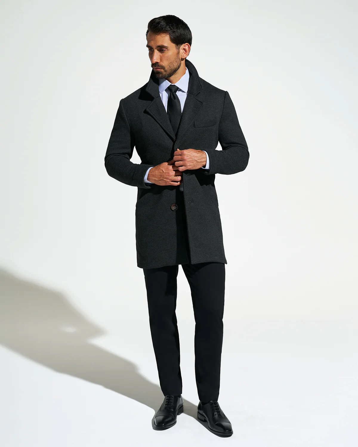3 Button Overcoat - Charcoal Herringbone - Image 7