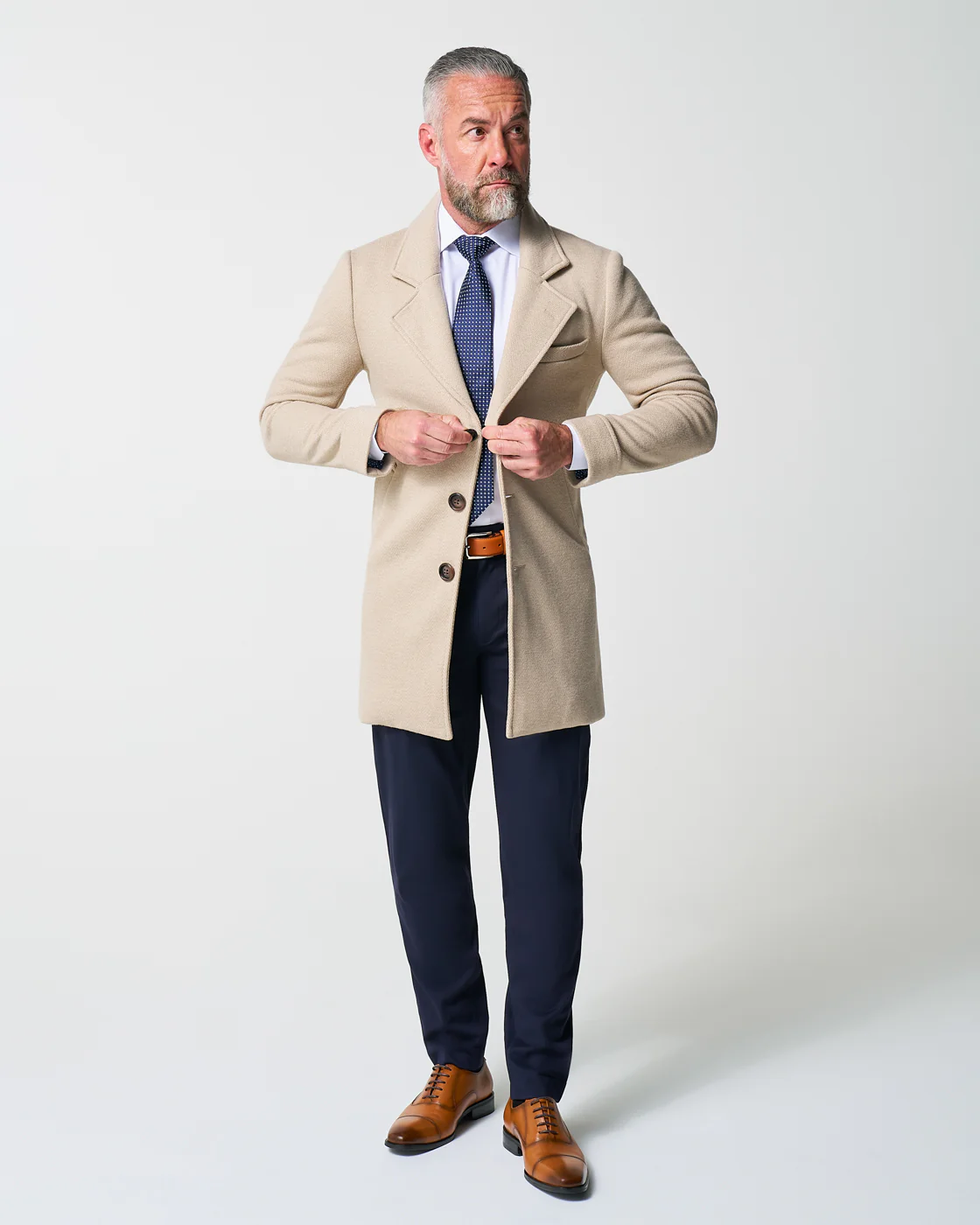 3 Button Overcoat - Tan Herringbone - Image 4