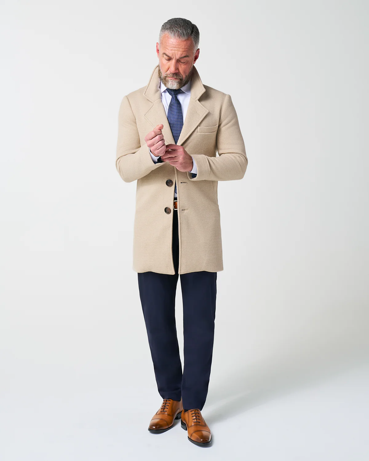 3 Button Overcoat - Tan Herringbone - Image 5