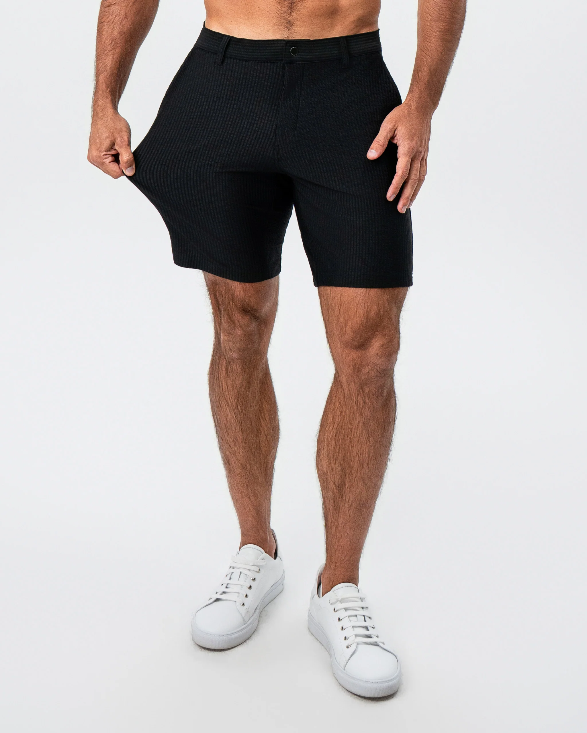 Athletic Fit Shorts - Black Seersucker - Image 2