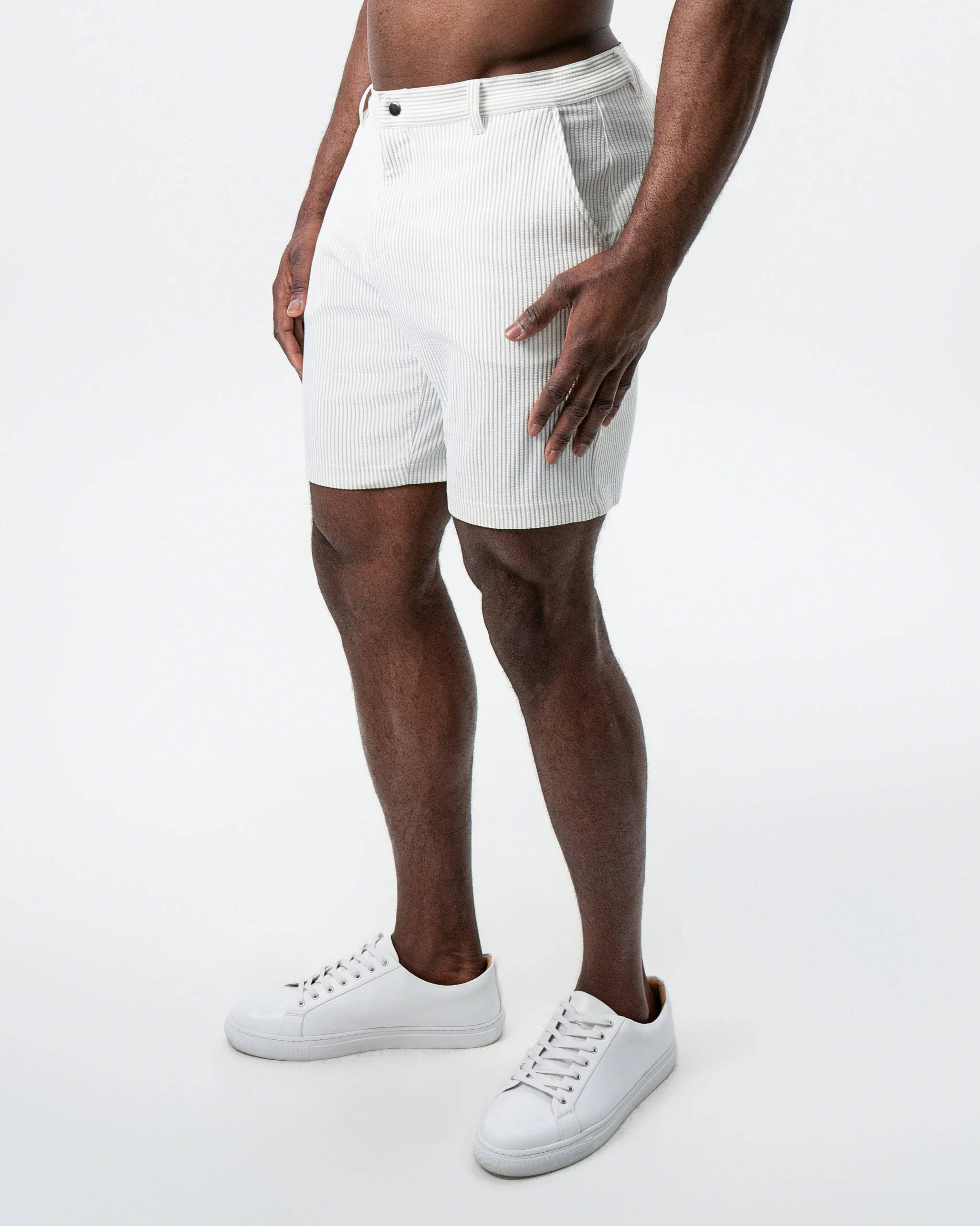 Athletic Fit Shorts - Grey & White Seersucker - Image 4