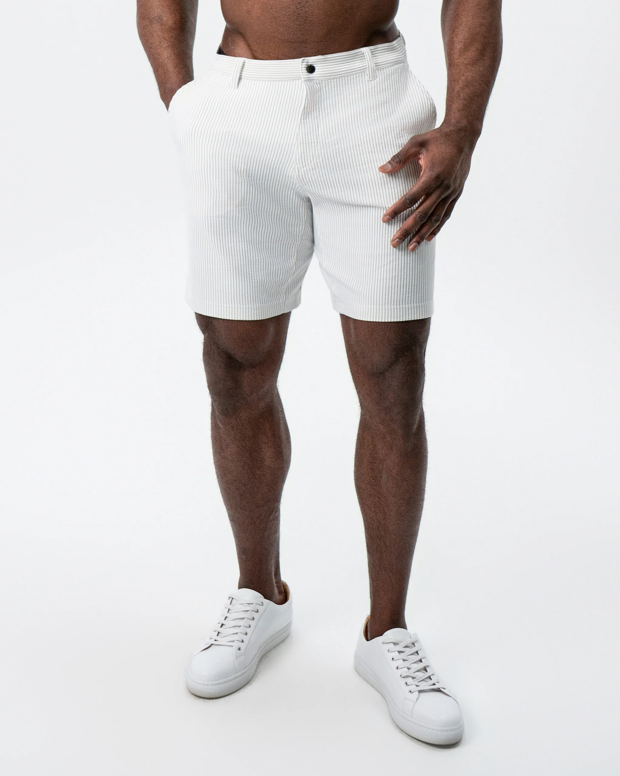 Athletic Fit Shorts - Grey & White Seersucker - Image 5