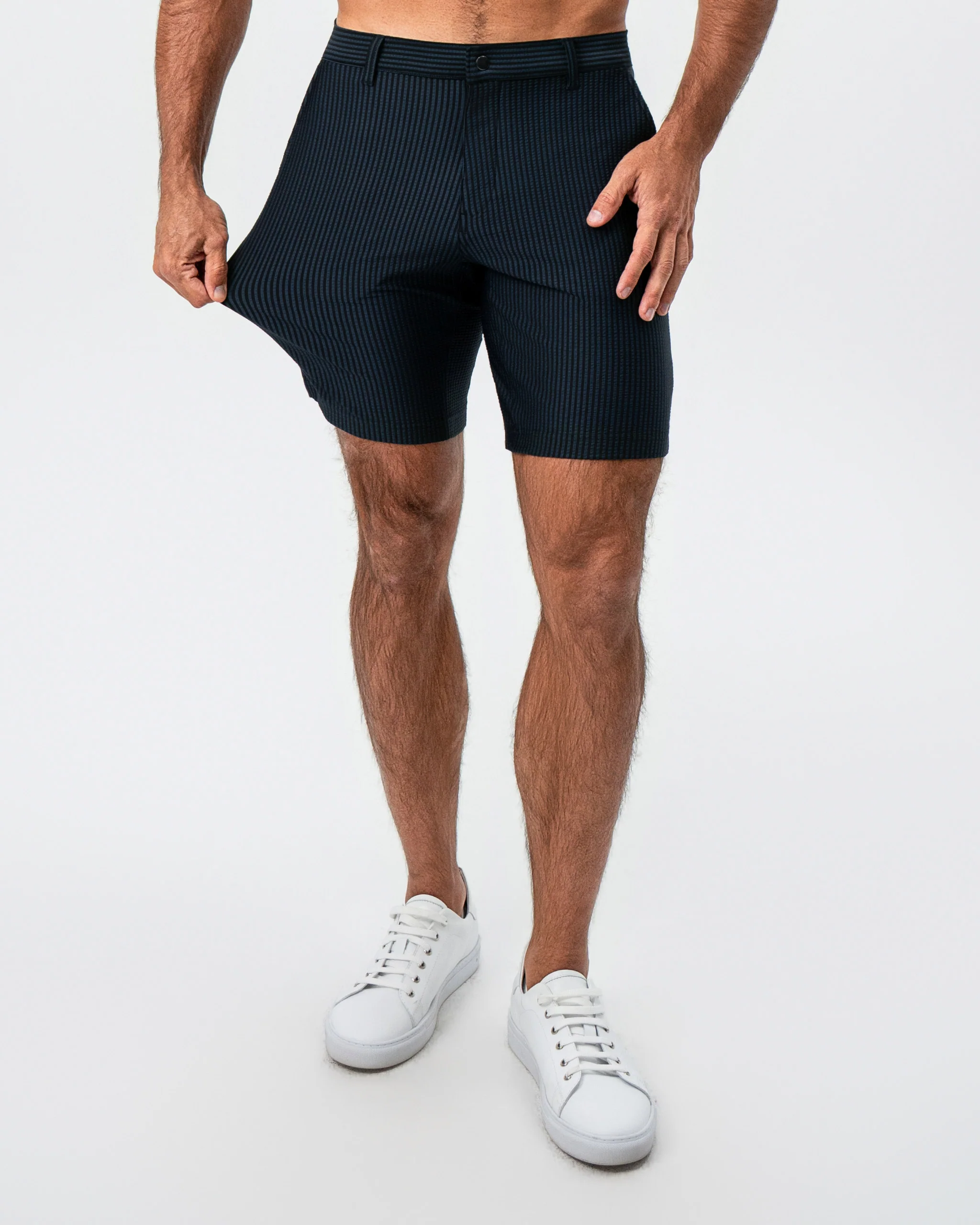 Athletic Fit Shorts - Navy & Black Seersucker - Image 2