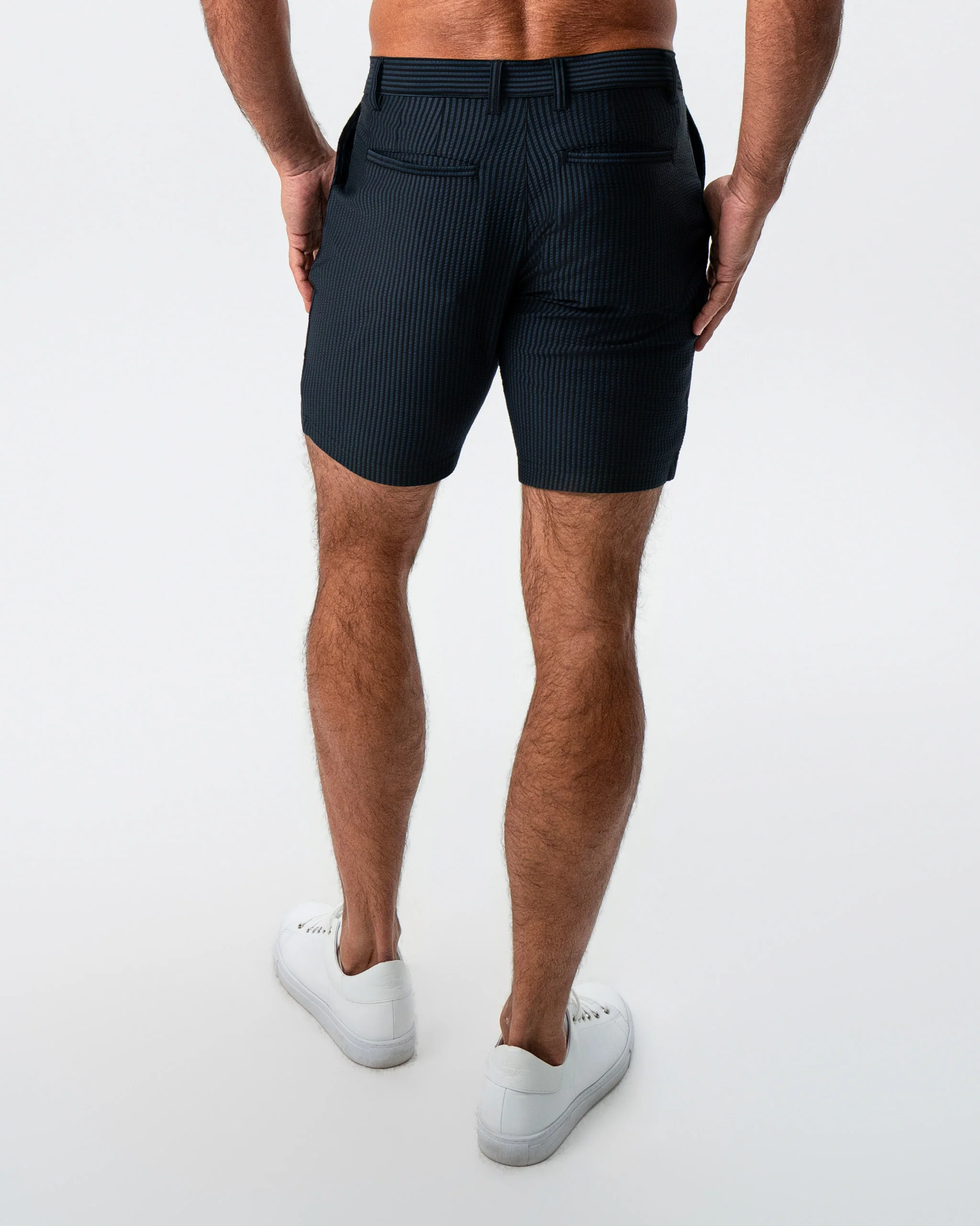Athletic Fit Shorts - Navy & Black Seersucker - Image 3