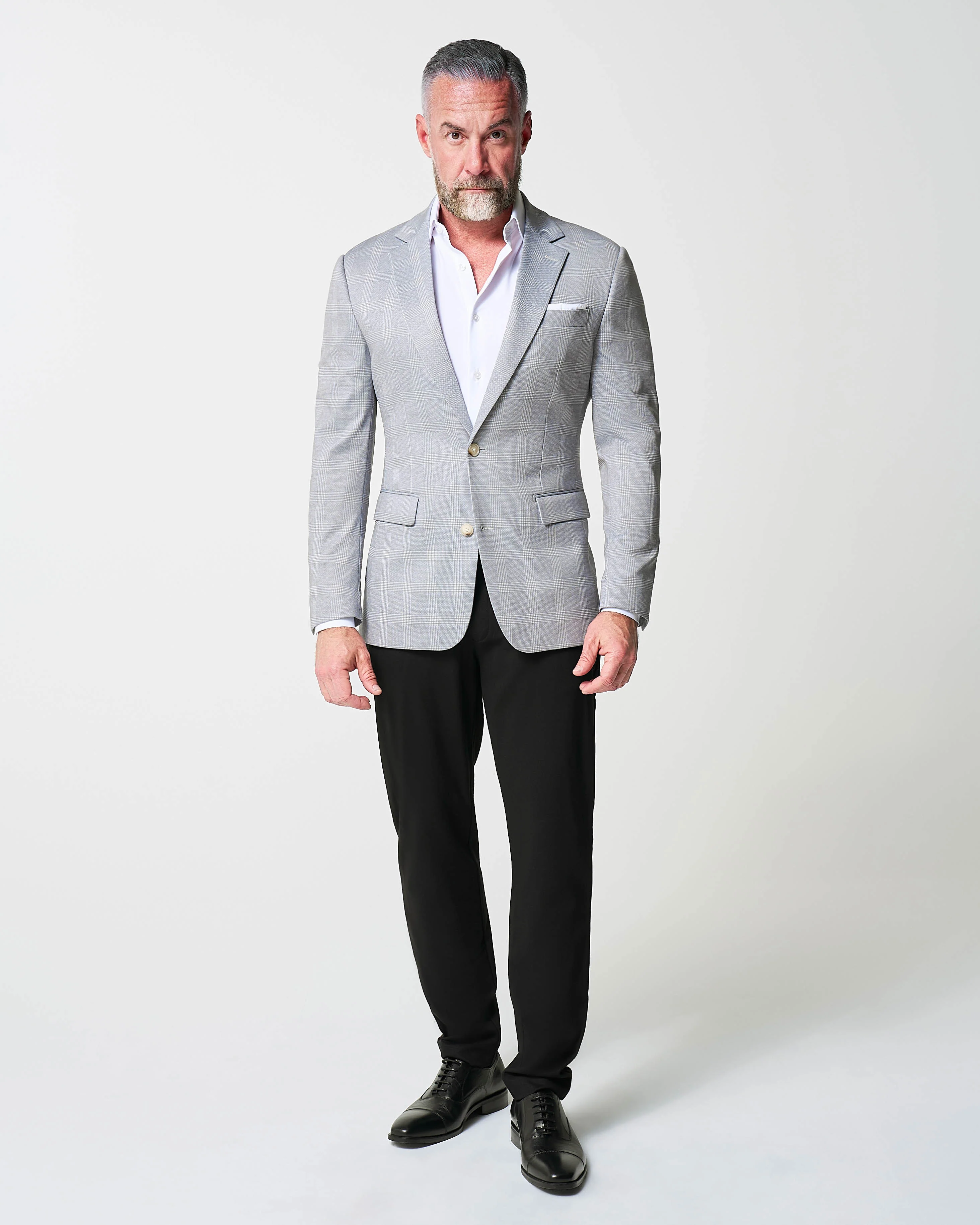 Athletic Fit Stretch Blazer - Ash Grey with White Plaid - Image 3