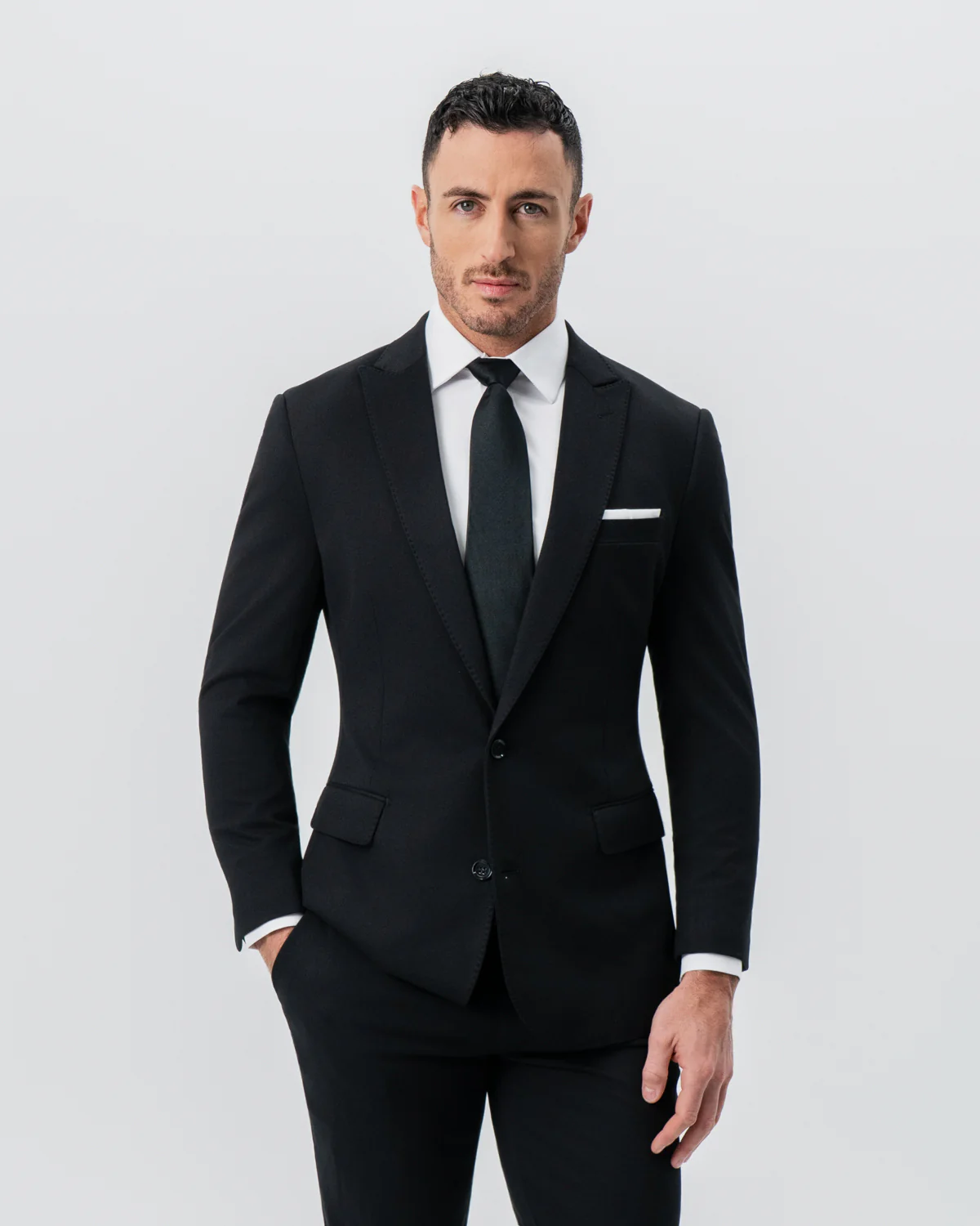 Athletic Fit Stretch Blazer - Black - Pick Stitch - Image 4