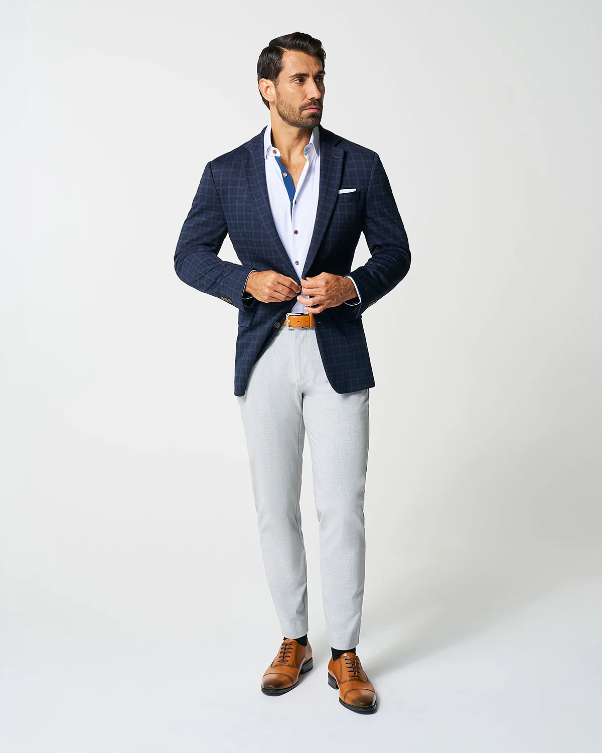 Athletic Fit Stretch Wool Blazer - Blue Plaid - Image 5