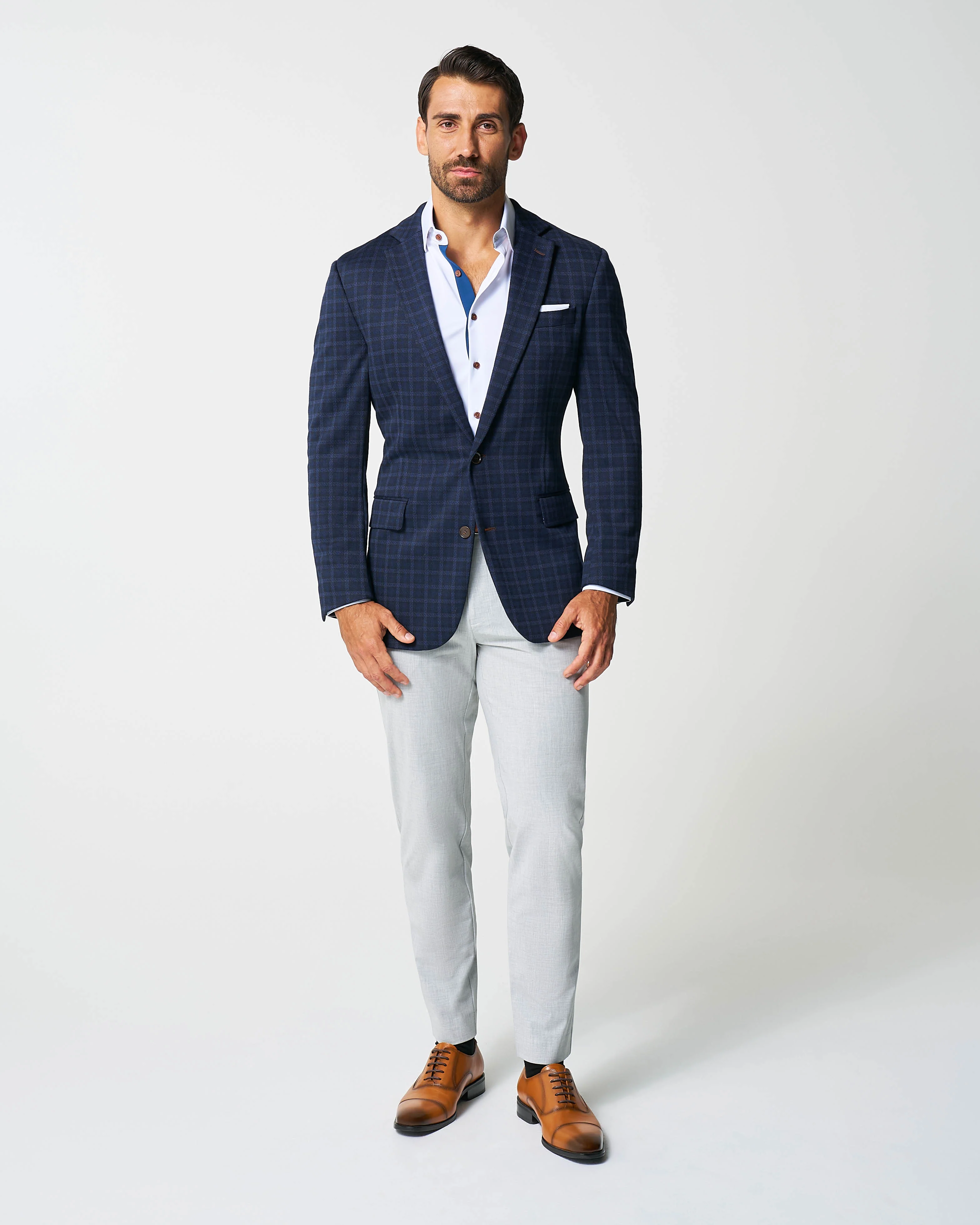 Athletic Fit Stretch Wool Blazer - Blue Plaid - Image 6