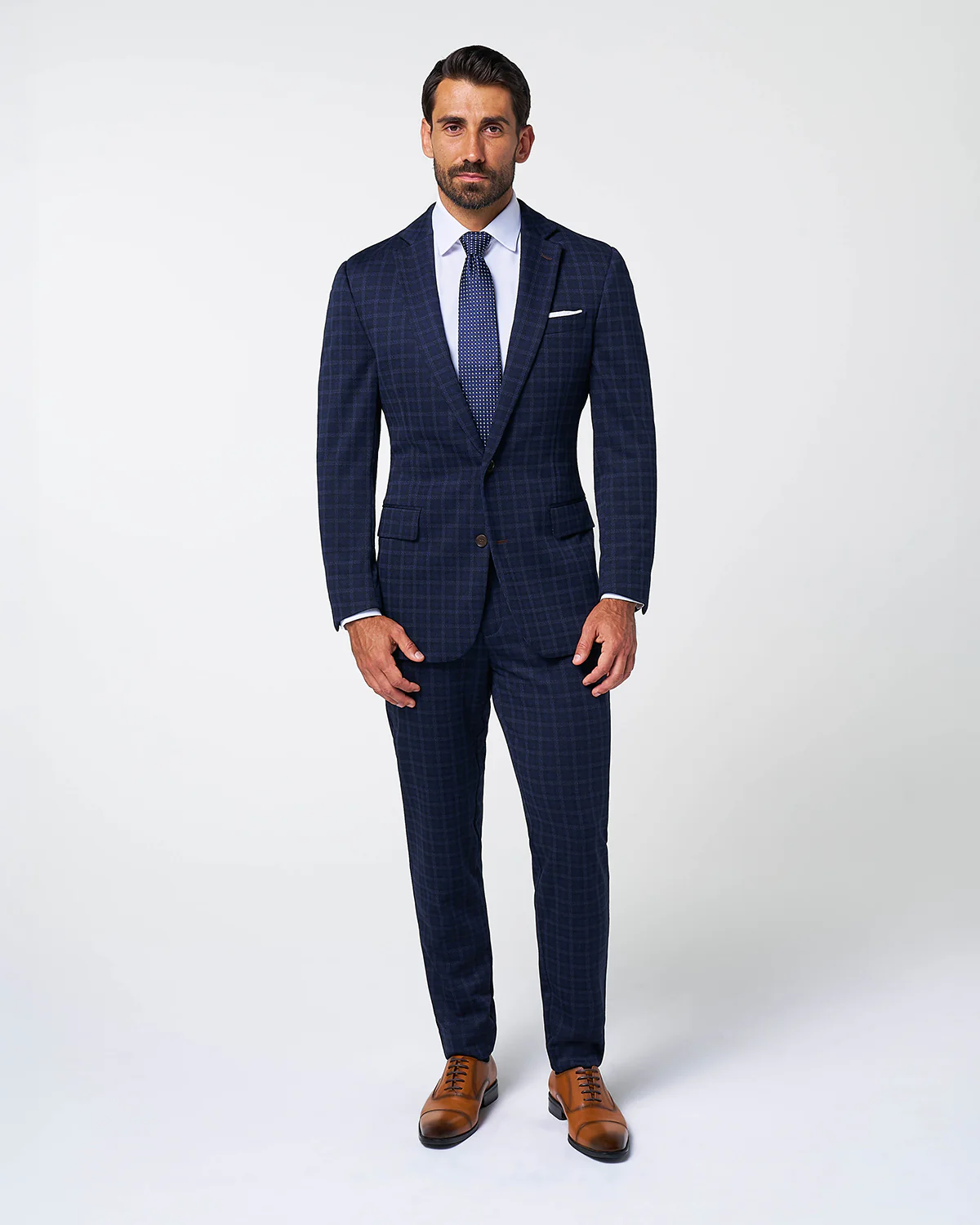 Athletic Fit Stretch Wool Blazer - Blue Plaid - Image 8