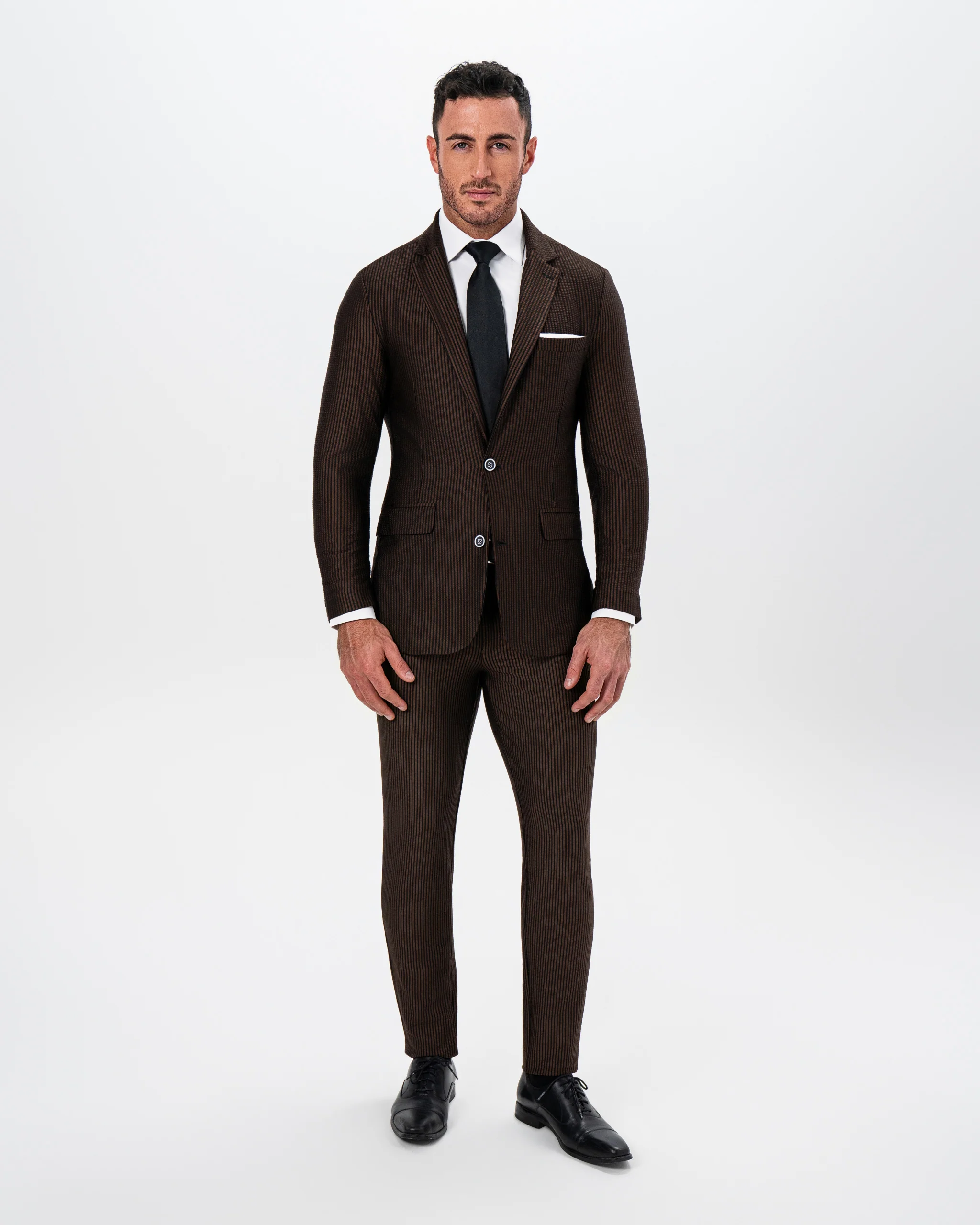 Athletic Fit Stretch Blazer - Brown & Black Seersucker - Image 3