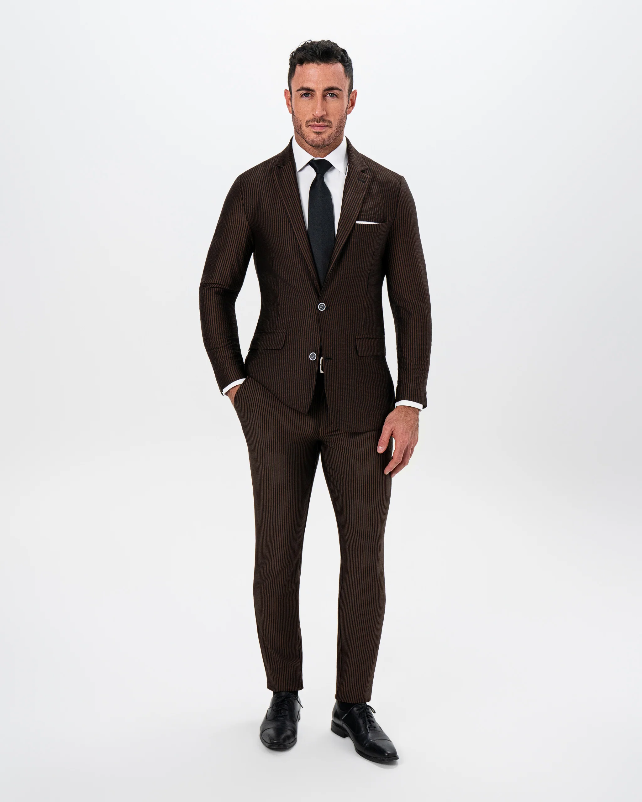 Athletic Fit Stretch Blazer - Brown & Black Seersucker - Image 4