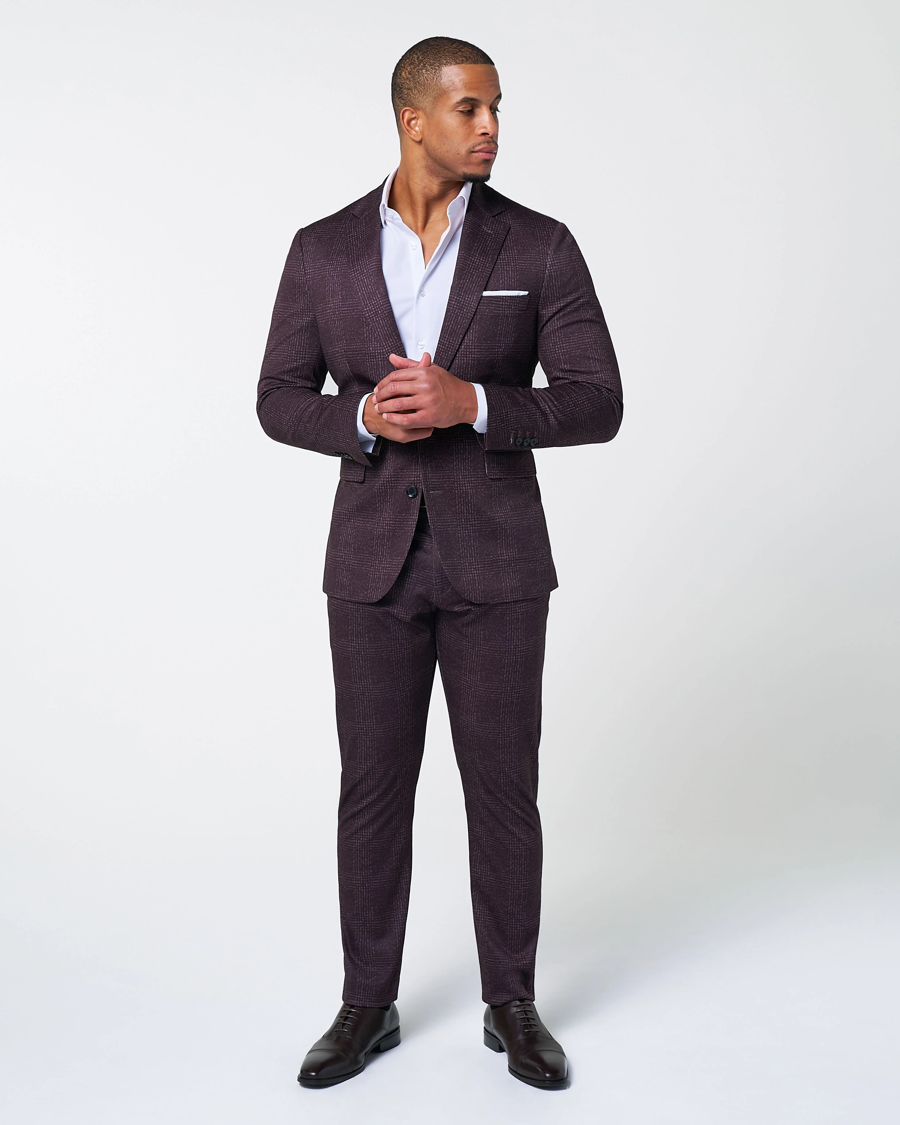 Athletic Fit Stretch Blazer - Burgundy Big Plaid - Image 5