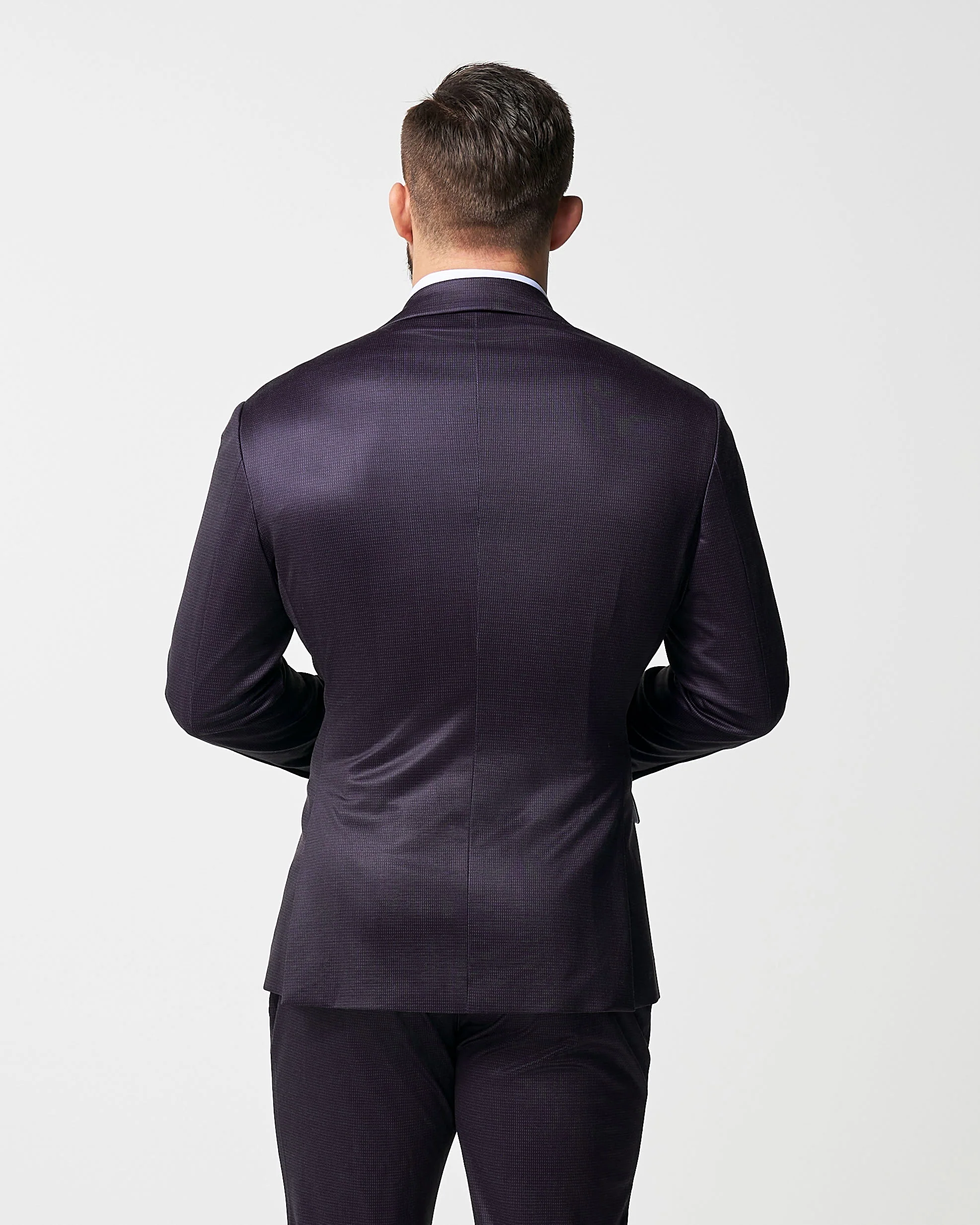 Athletic Fit Stretch Blazer - Deep Burgundy Microcheck - Image 3