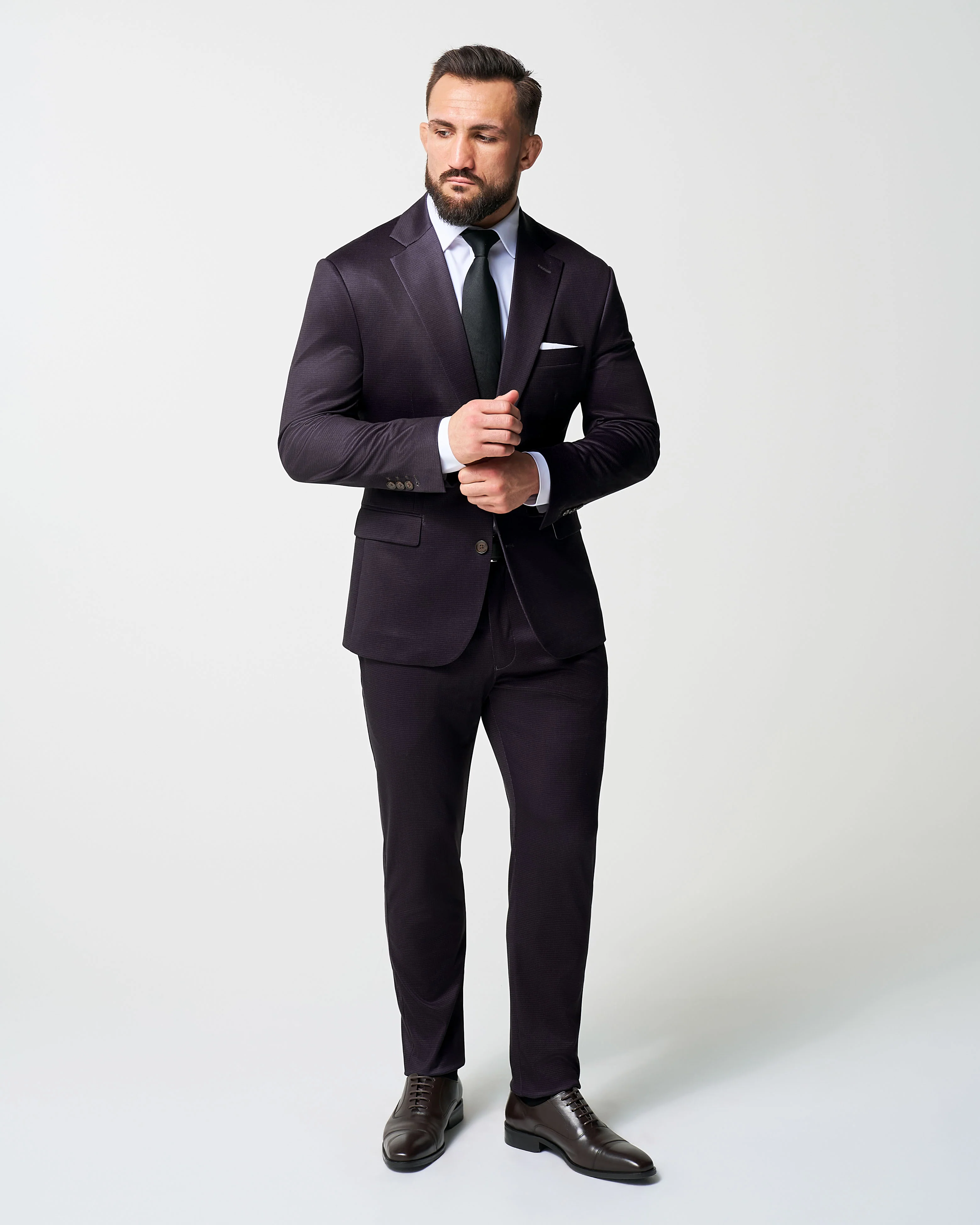 Athletic Fit Stretch Blazer - Deep Burgundy Microcheck - Image 4