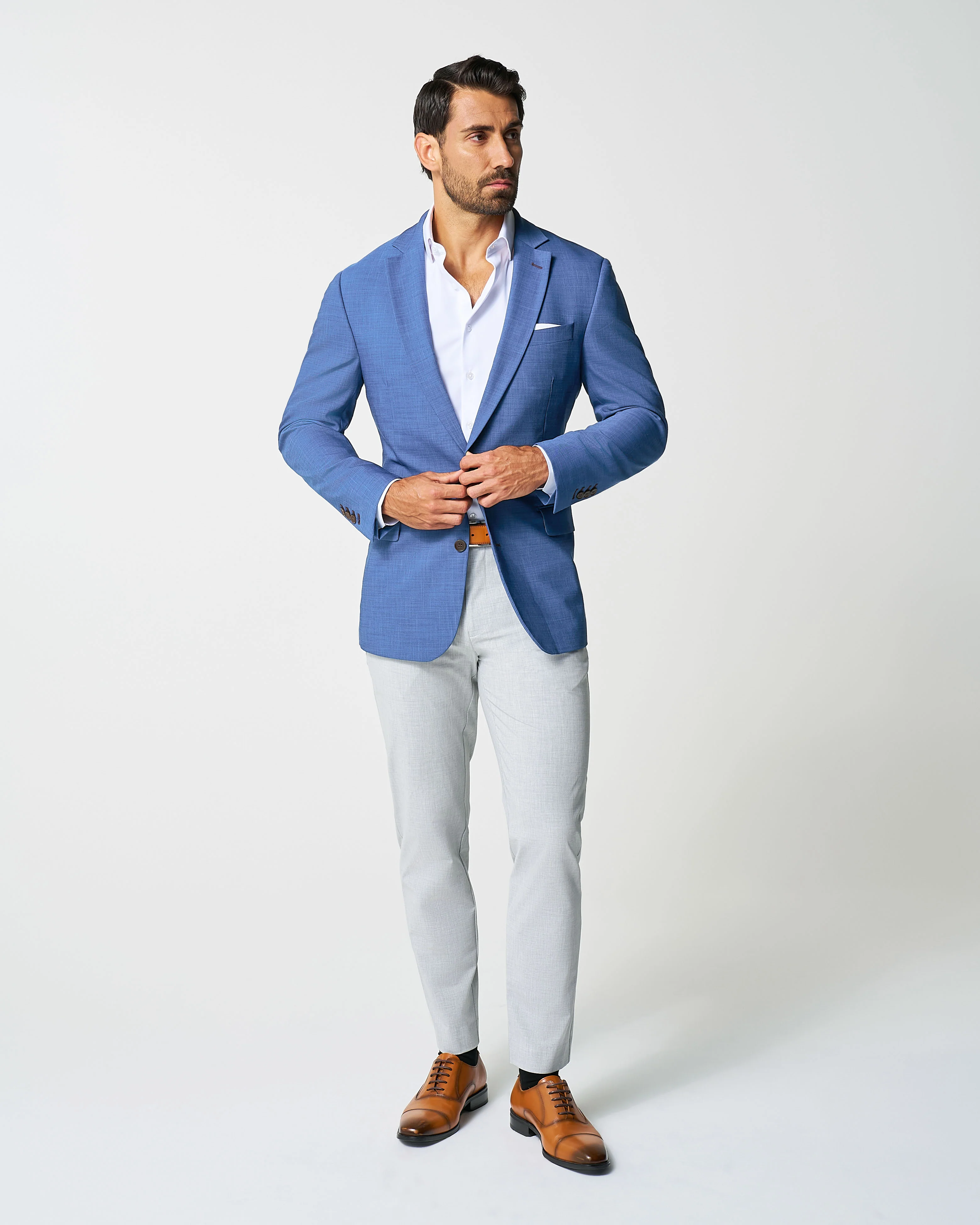 Athletic Fit Stretch Blazer - Heathered Blue - Image 3