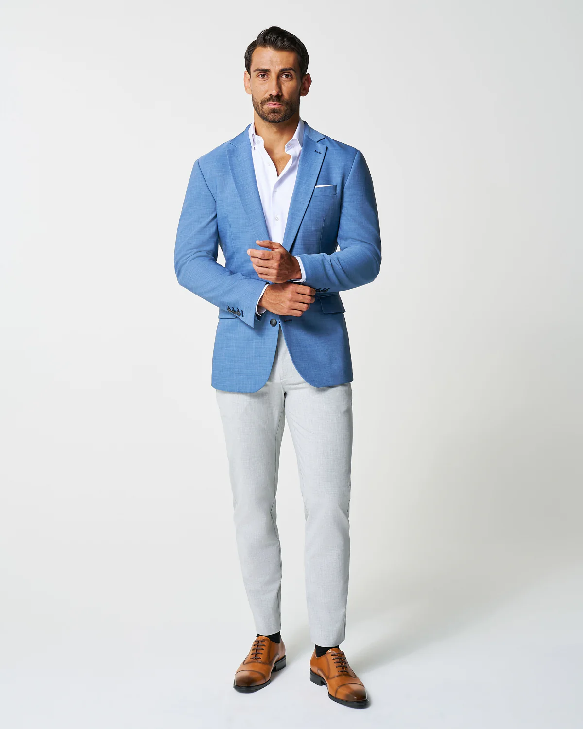 Athletic Fit Stretch Blazer - Heathered Light Blue - Image 3
