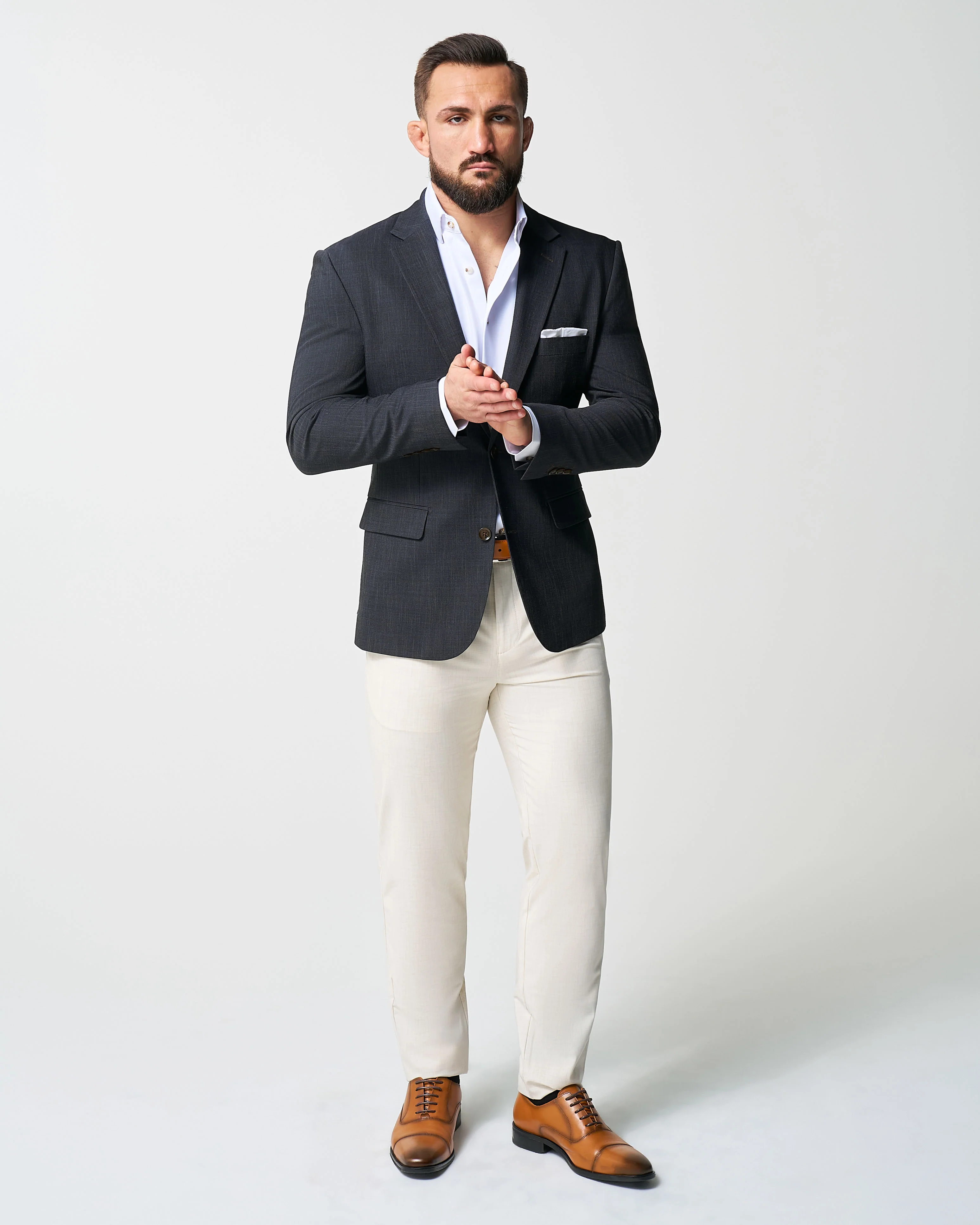 Athletic Fit Stretch Blazer - Heathered Midnight Navy - Image 3