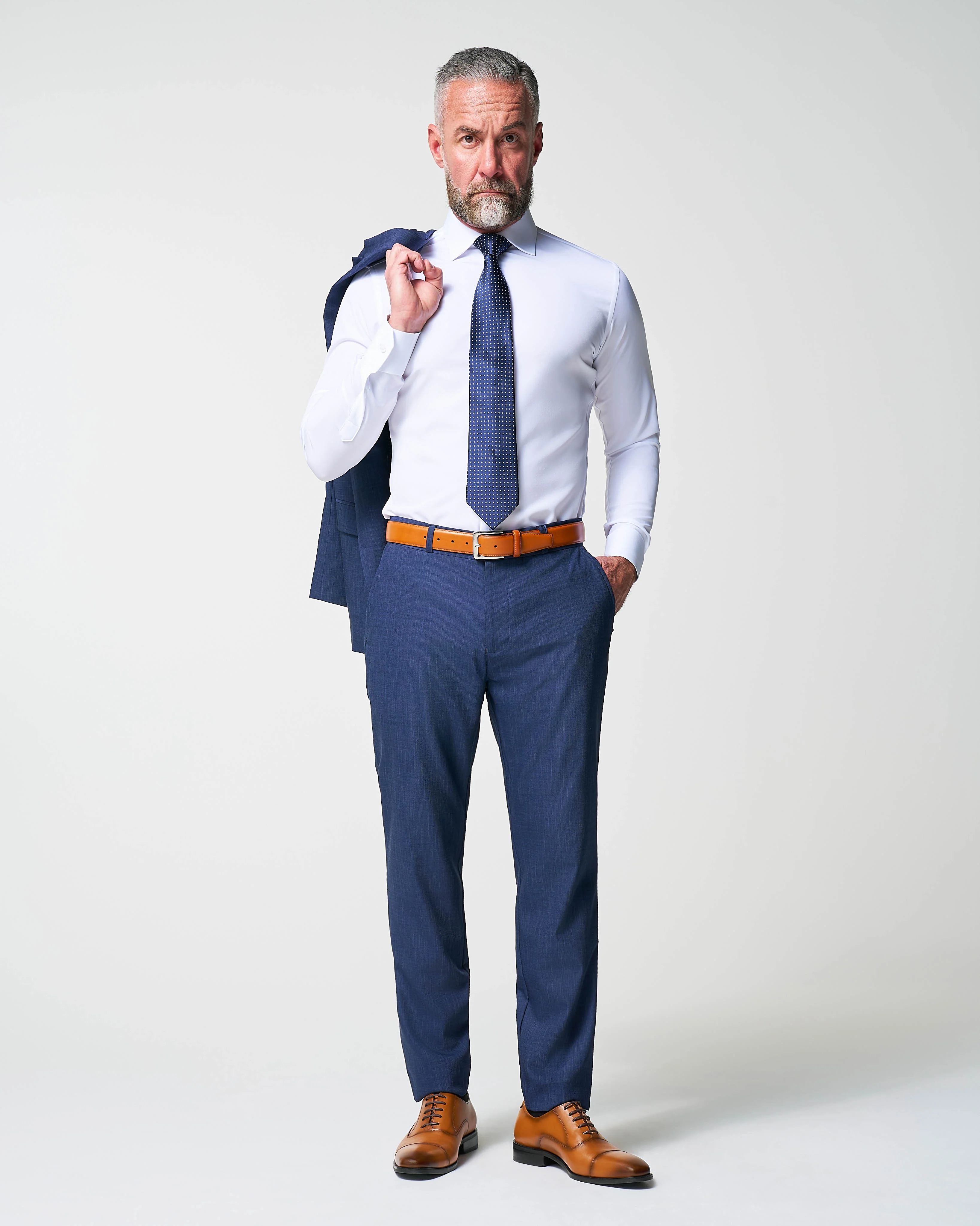 Athletic Fit Stretch Blazer - Heathered Navy - Image 6