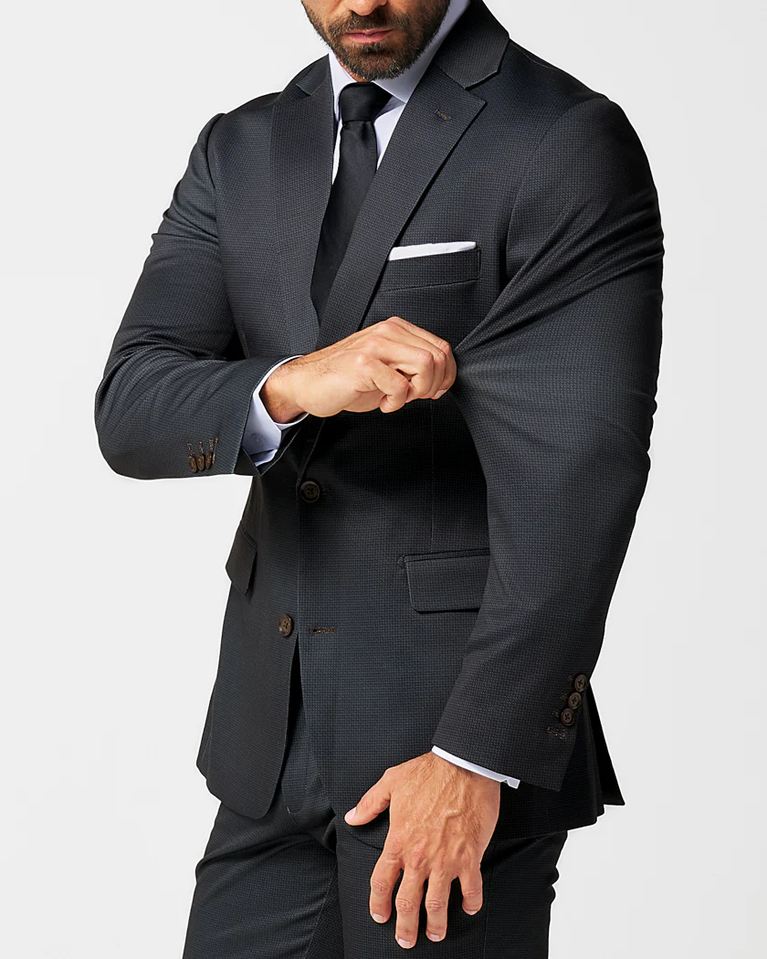 Athletic Fit Stretch Blazer - Charcoal Microcheck - Image 2