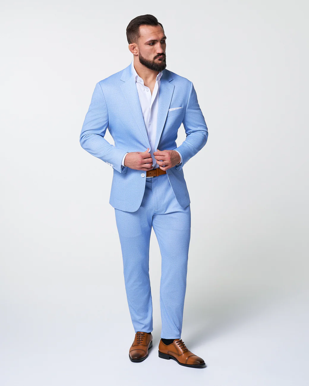 Athletic Fit Stretch Blazer - Light Blue Mini Houndstooth - Image 3