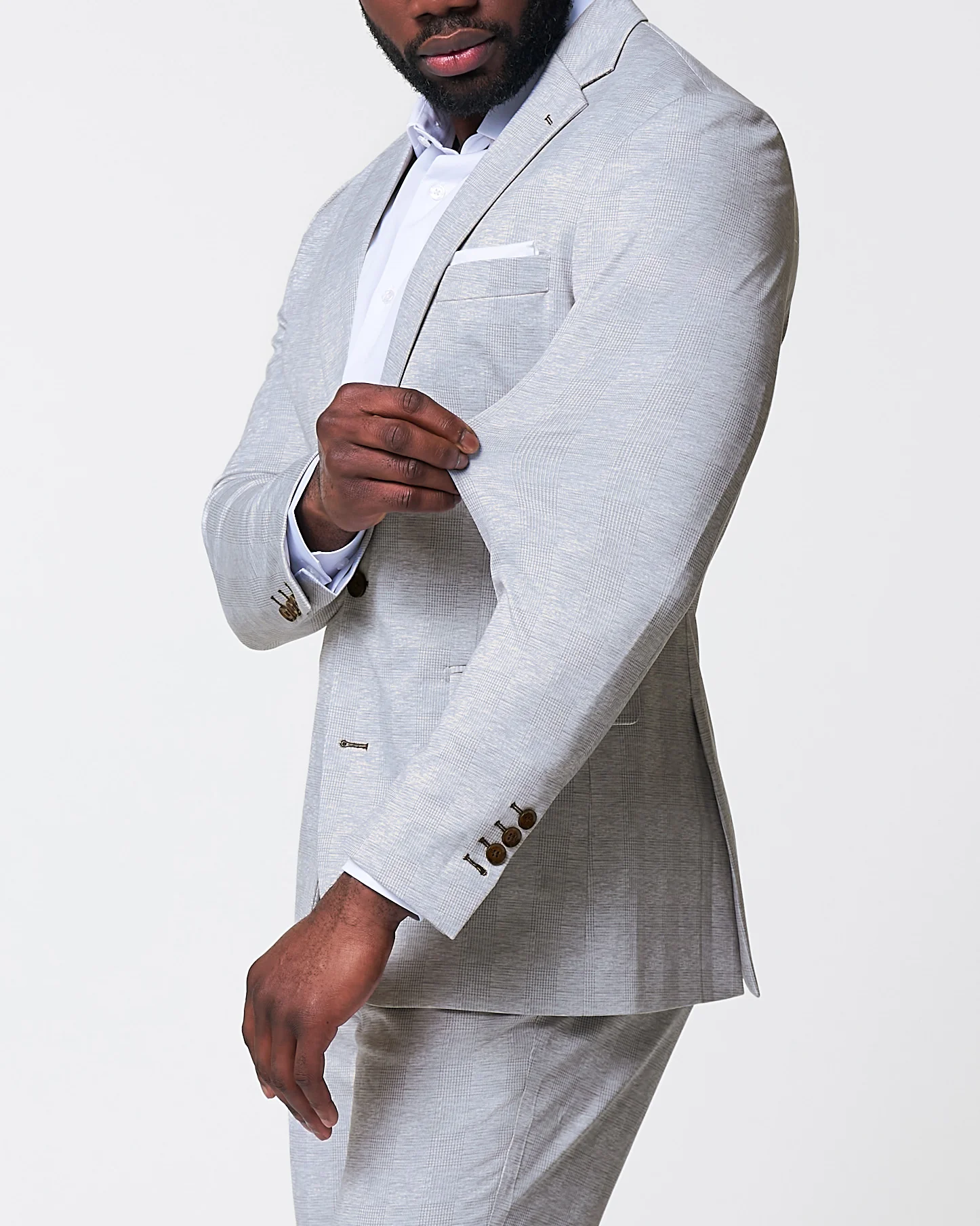Athletic Fit Stretch Blazer - Light Grey Plaid - Image 2