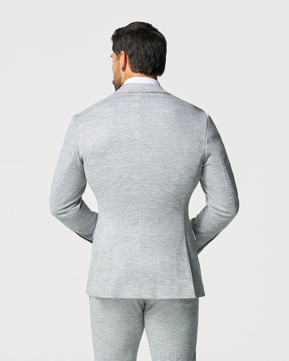 Athletic Fit Stretch Wool Blazer - Light Grey with White Mini Stripe - Image 4