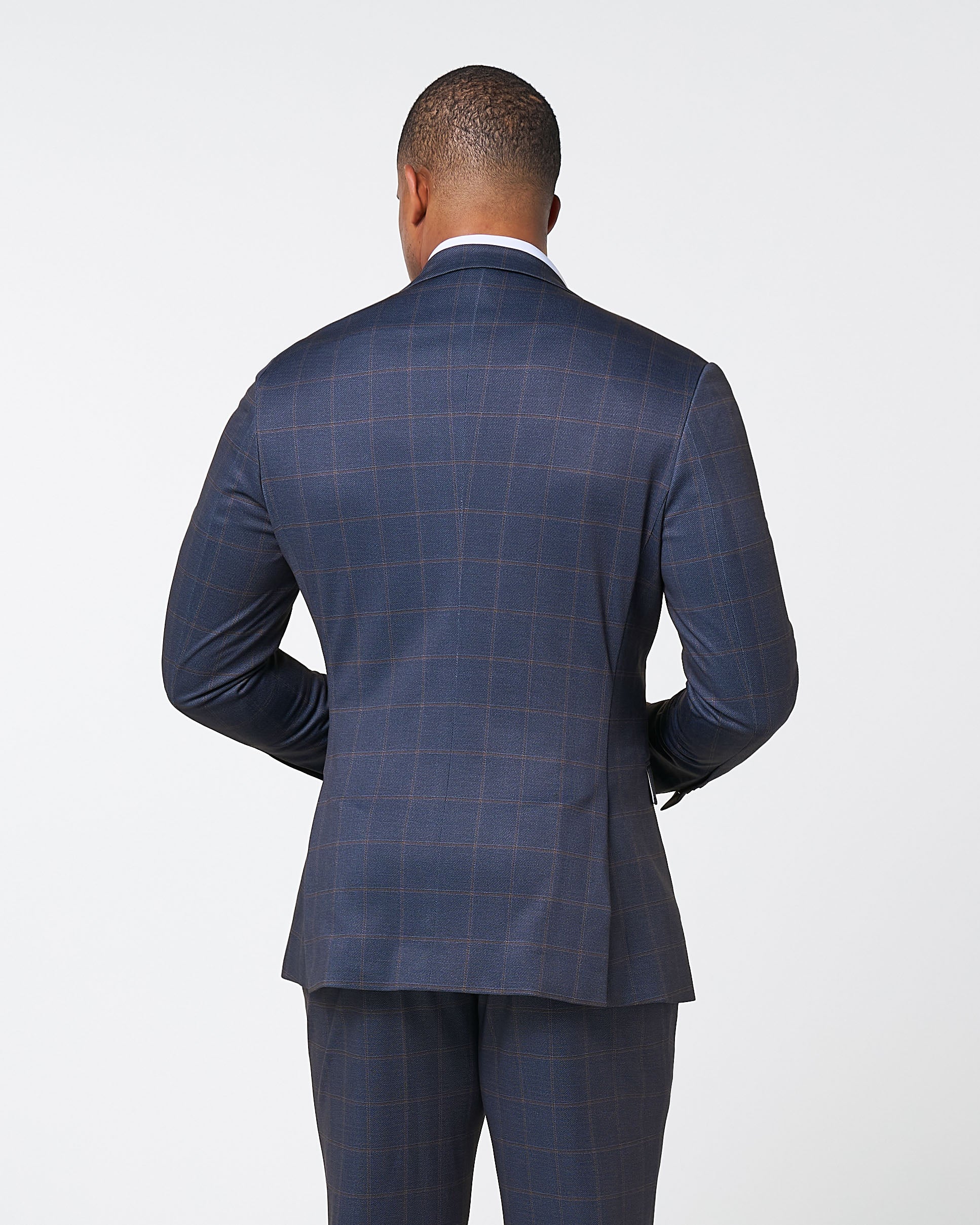 Athletic Fit Stretch Blazer - Navy & Brown Windowpane - Image 3