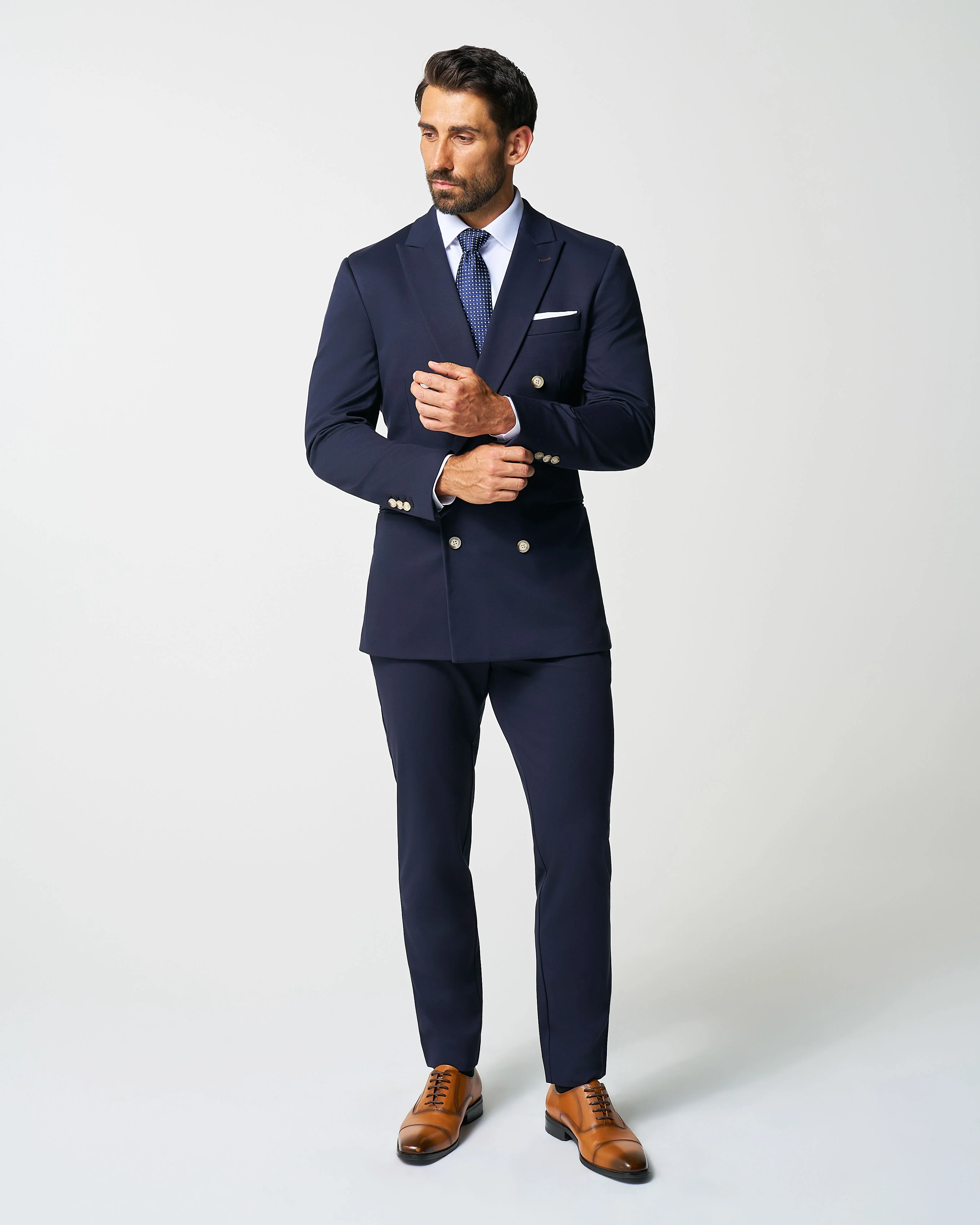 Athletic Fit Stretch Blazer - Navy Double Breasted - Image 5