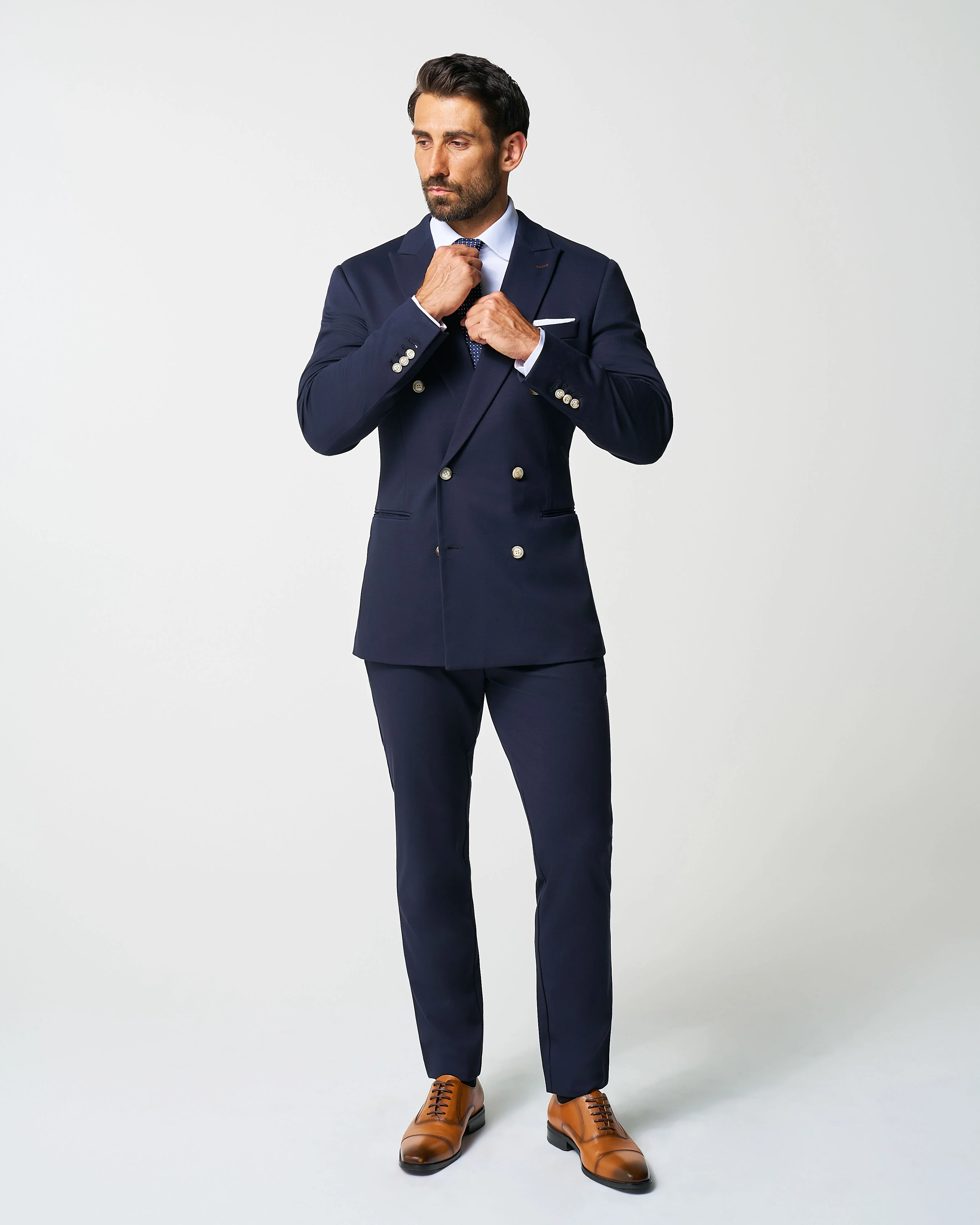 Athletic Fit Stretch Blazer - Navy Double Breasted - Image 6