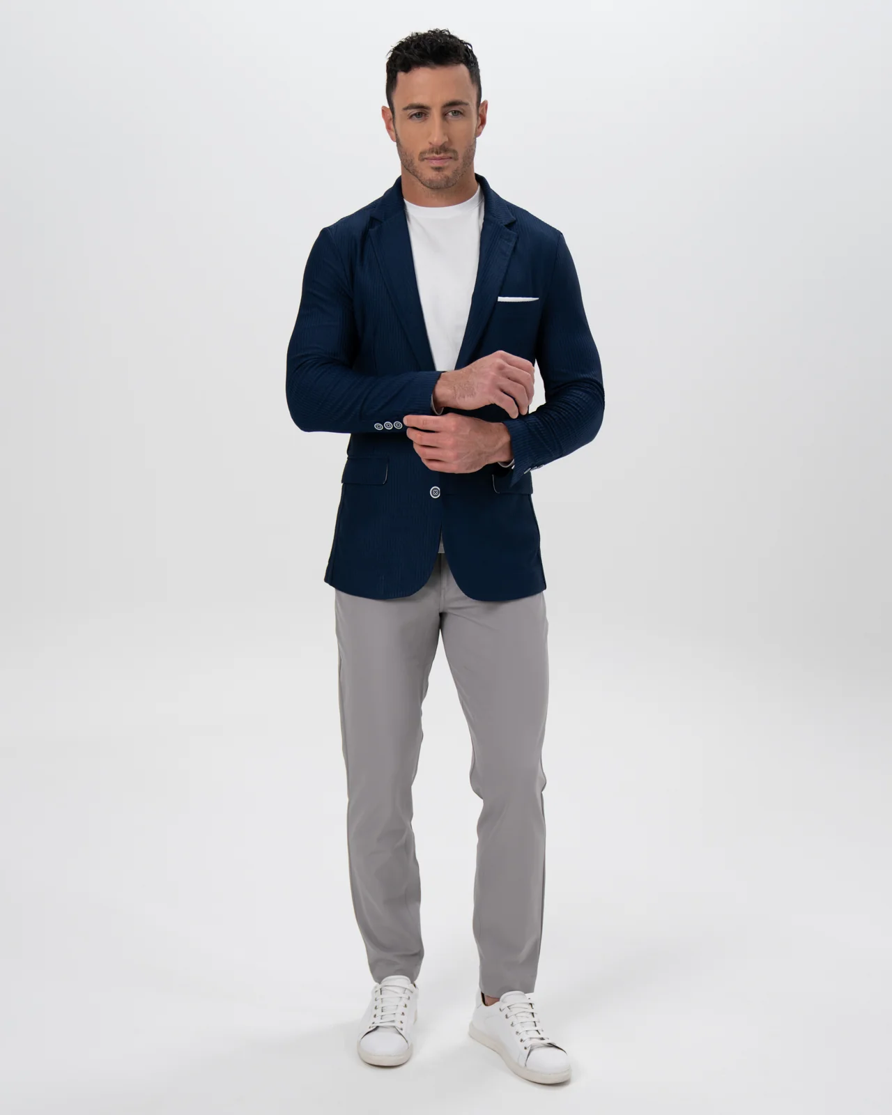 Athletic Fit Stretch Blazer - Navy Seersucker - Image 2