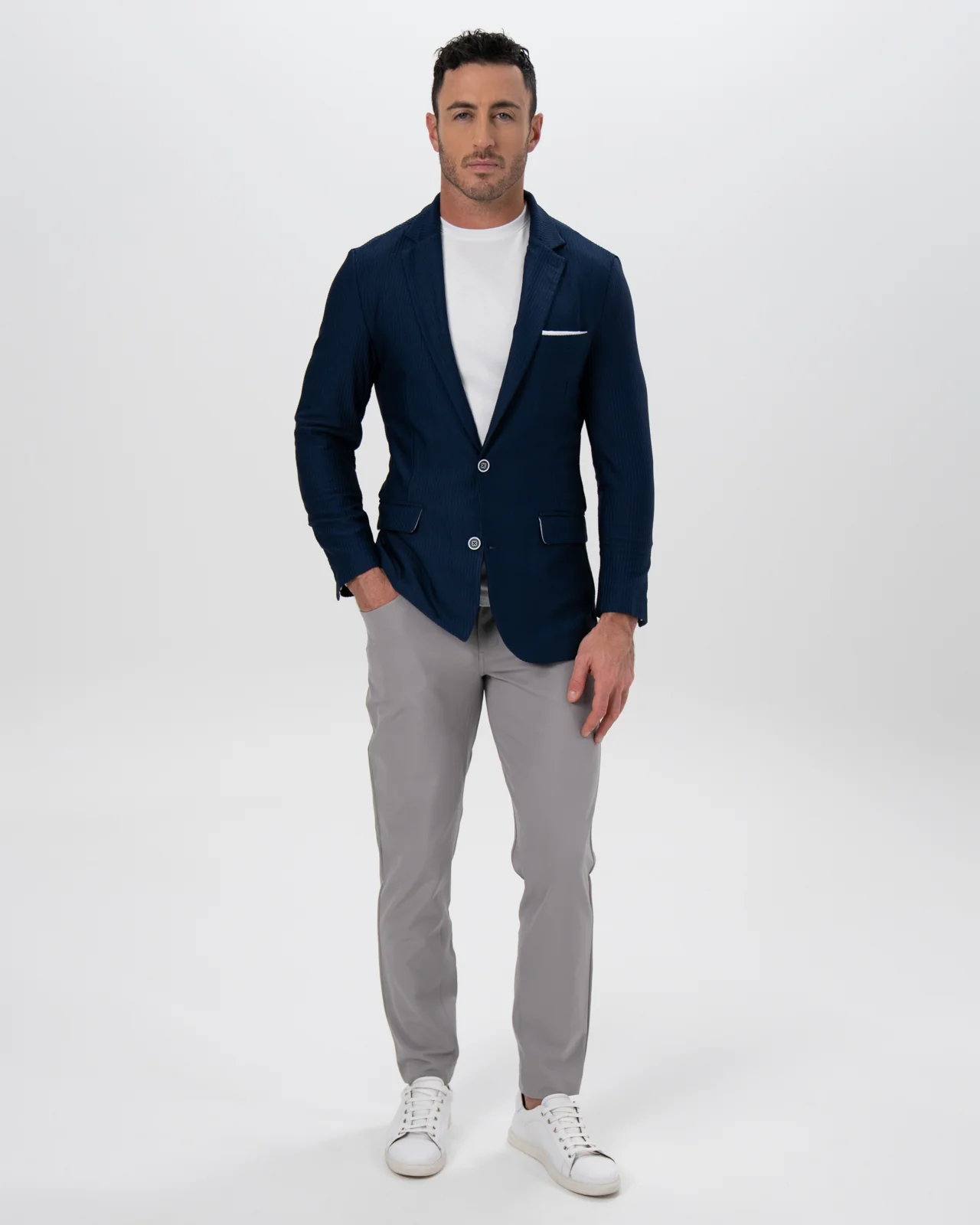 Athletic Fit Stretch Blazer - Navy Seersucker - Image 3