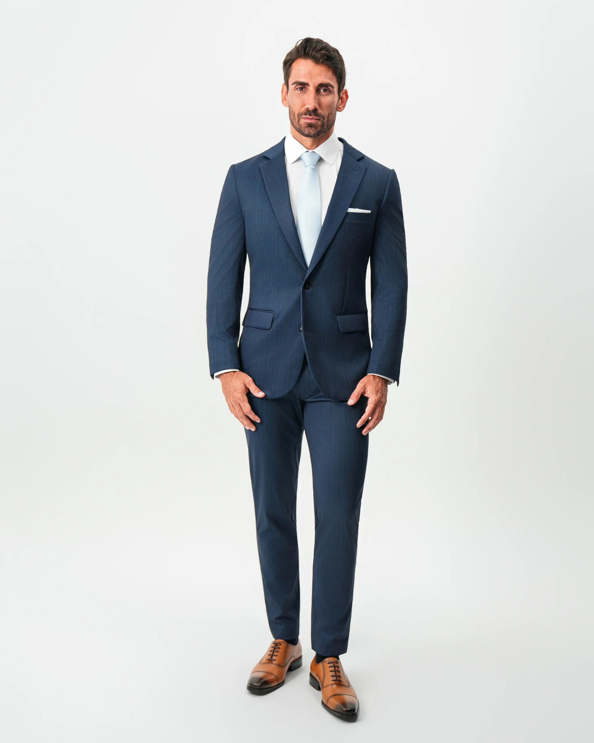 Athletic Fit Stretch Blazer - Navy & White Pinstripe - Image 3