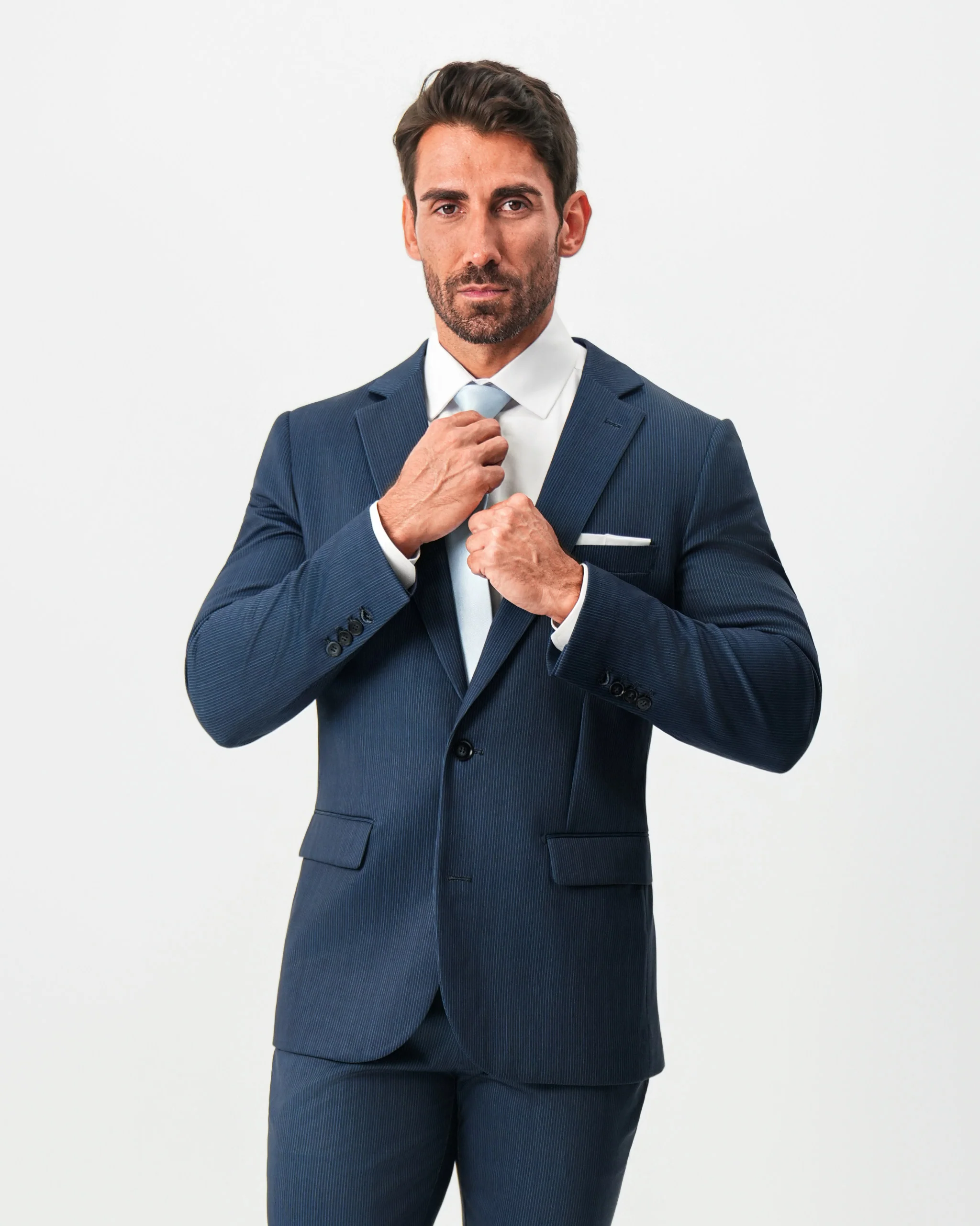 Athletic Fit Stretch Blazer - Navy & White Pinstripe - Image 4