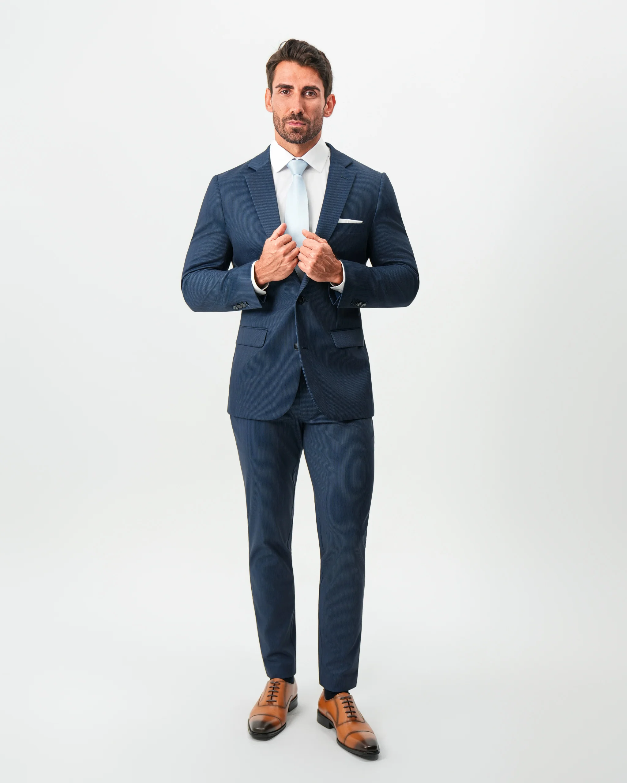 Athletic Fit Stretch Blazer - Navy & White Pinstripe - Image 6