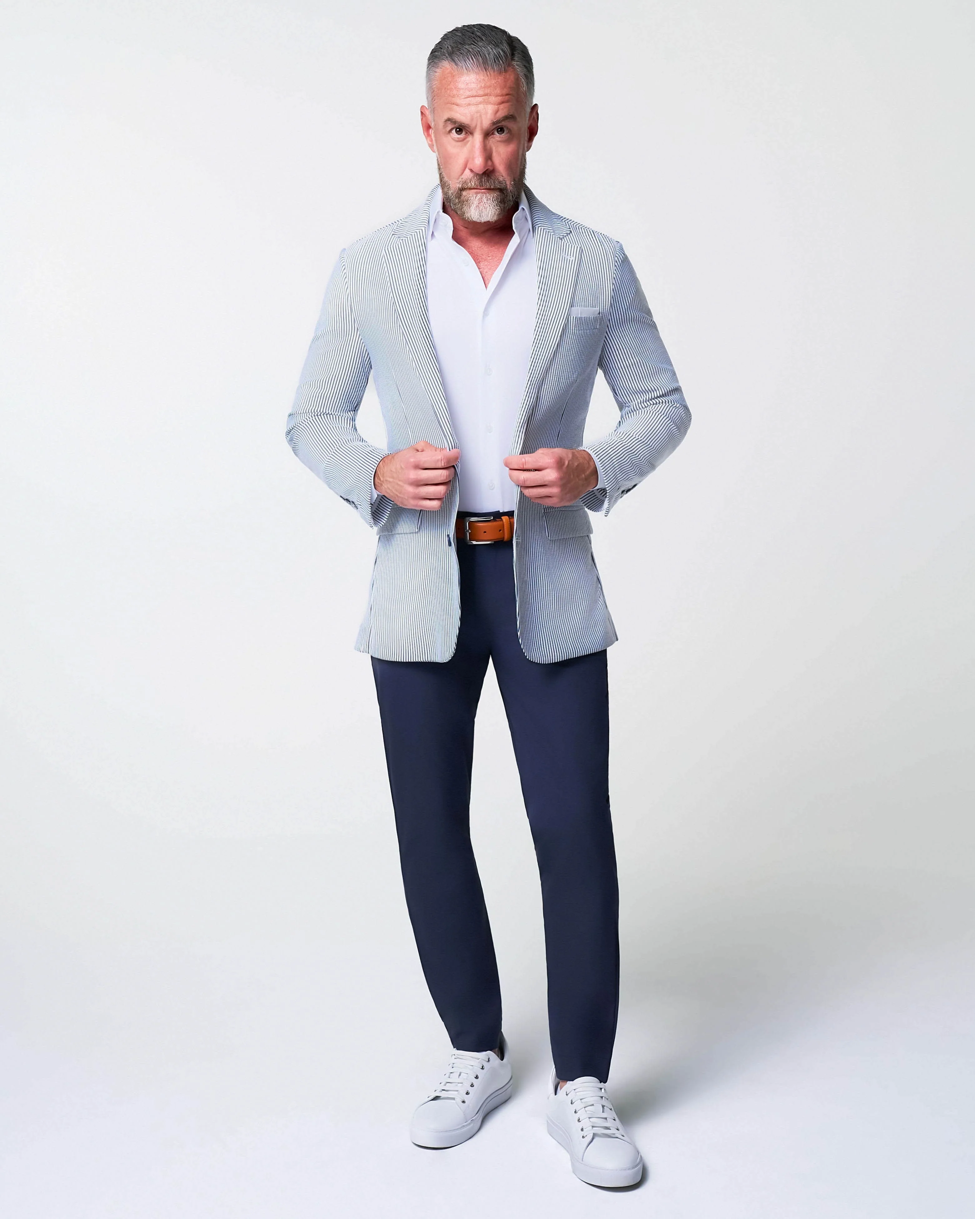 Athletic Fit Stretch Blazer - Navy & White Seersucker - Image 4