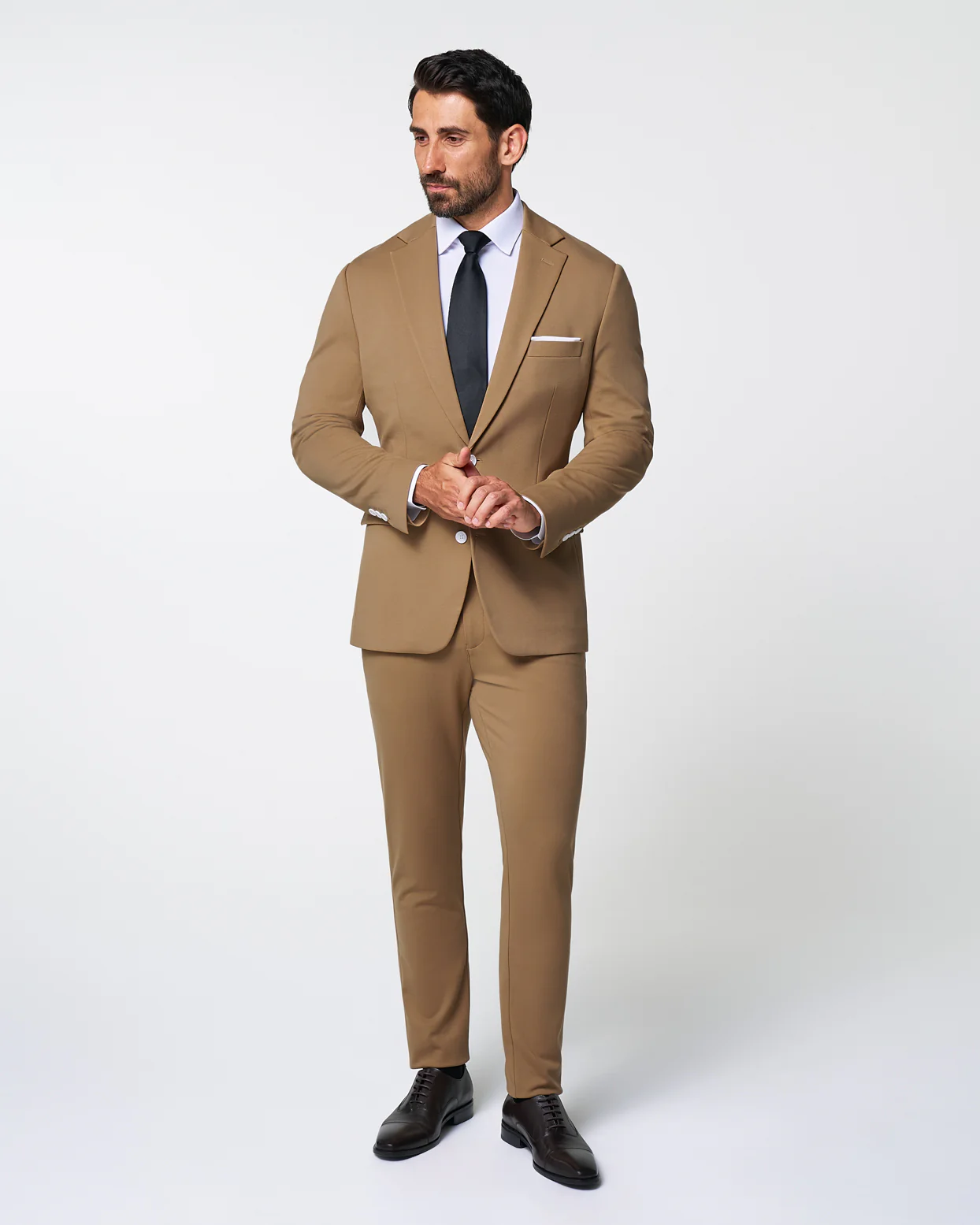 Athletic Fit Stretch Blazer - Solid Dark Tan - Image 3