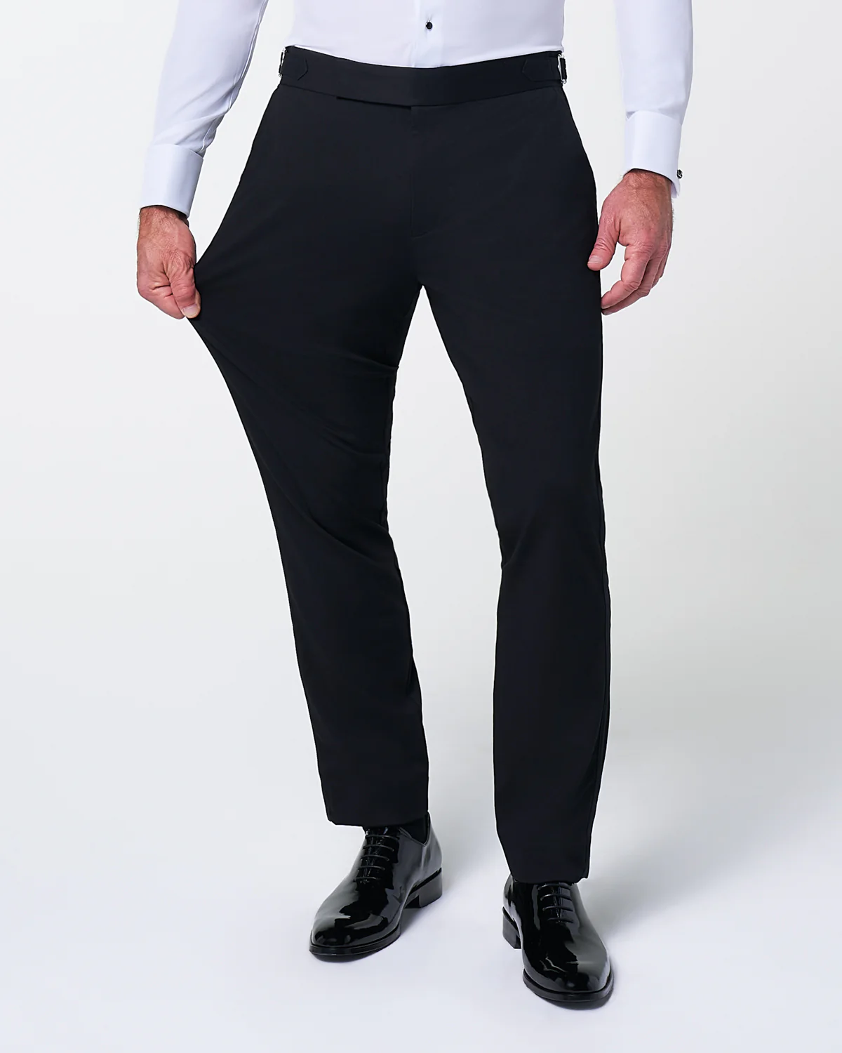 Athletic Fit Stretch Flat Front Tuxedo Pants - Black - Image 3
