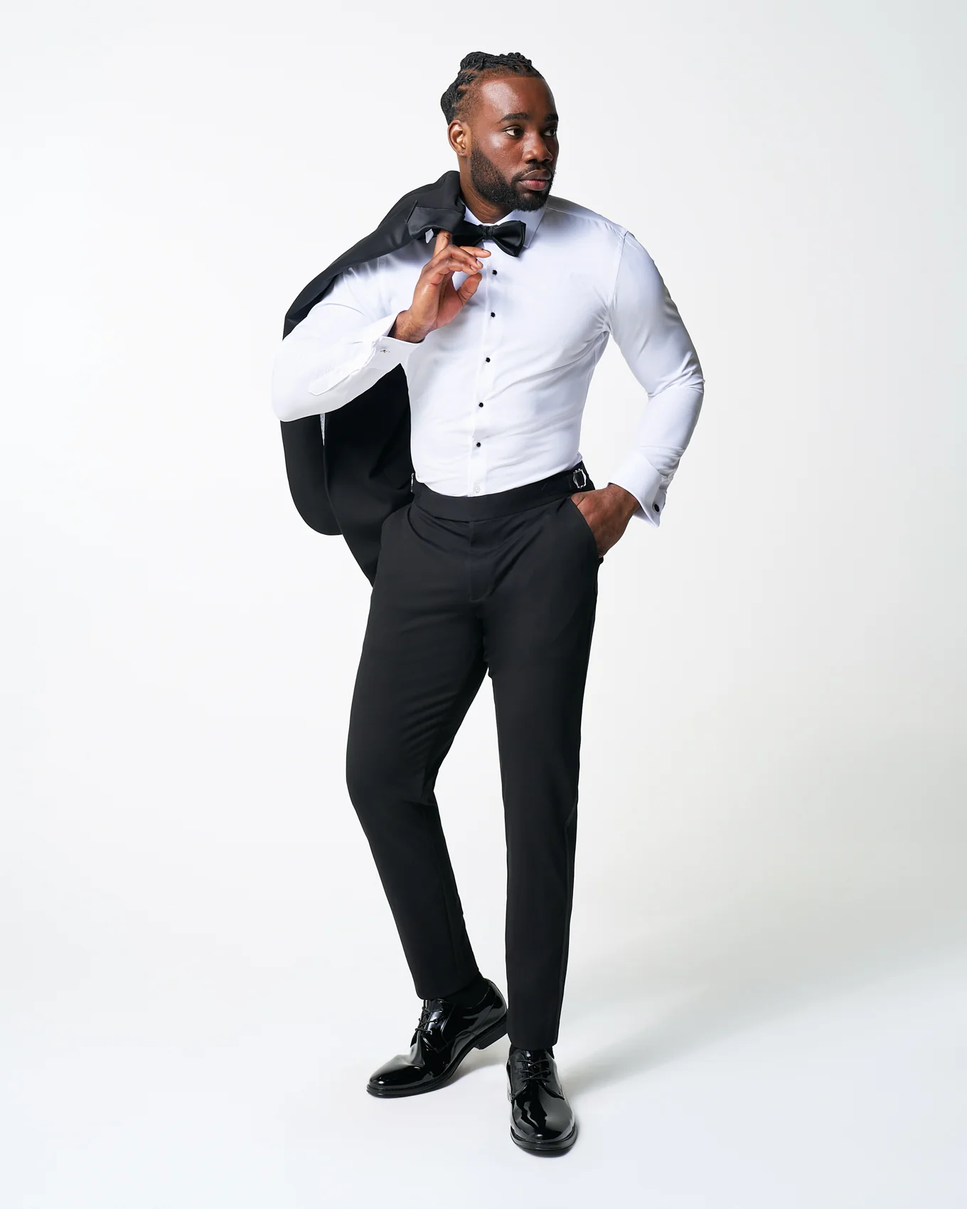Athletic Fit Stretch Flat Front Tuxedo Pants - Black - Image 5