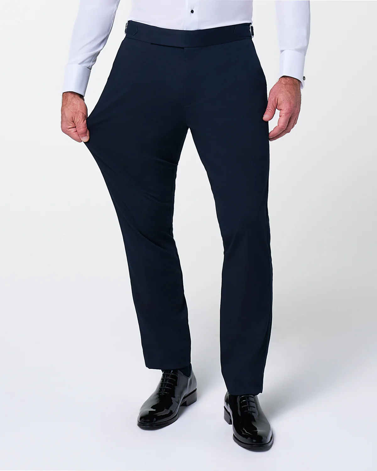Athletic Fit Stretch Flat Front Tuxedo Pants - Navy - Image 3