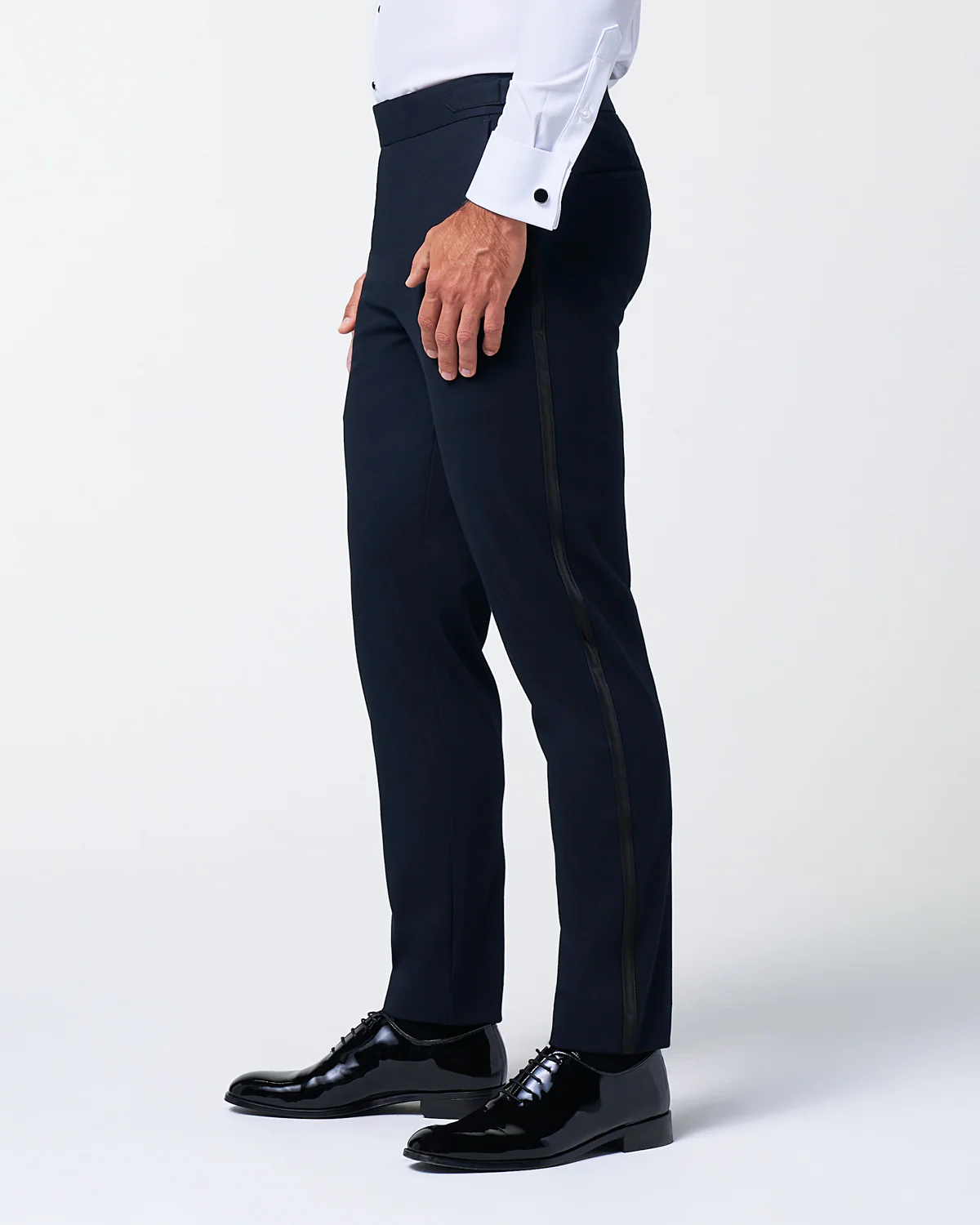 Athletic Fit Stretch Flat Front Tuxedo Pants - Navy - Image 4