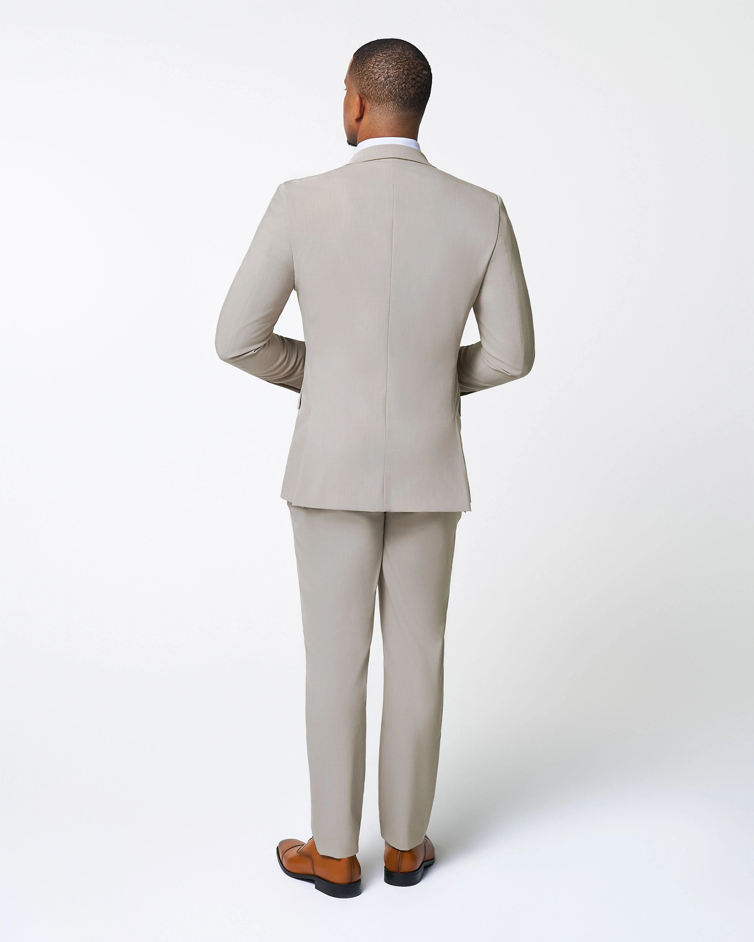 Athletic Fit Stretch Suit Pants - Heathered Stone - Image 4