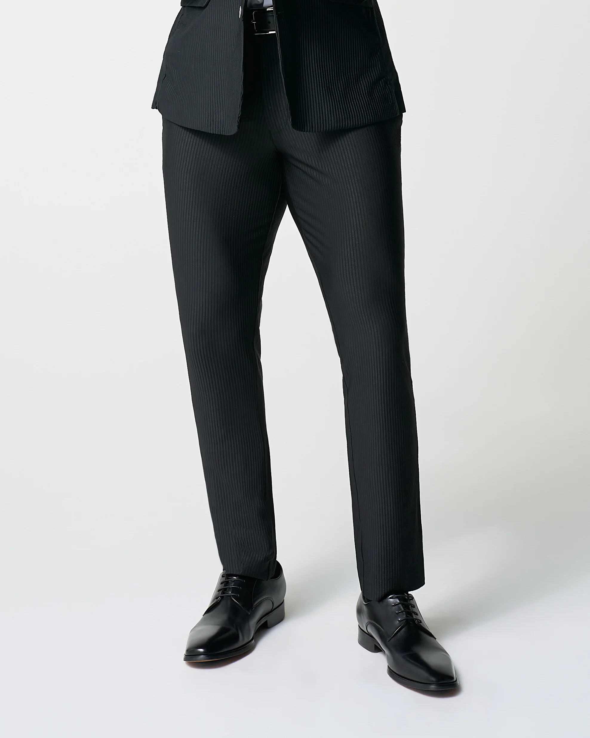 Athletic Fit Stretch Pants - Black Seersucker - Image 3