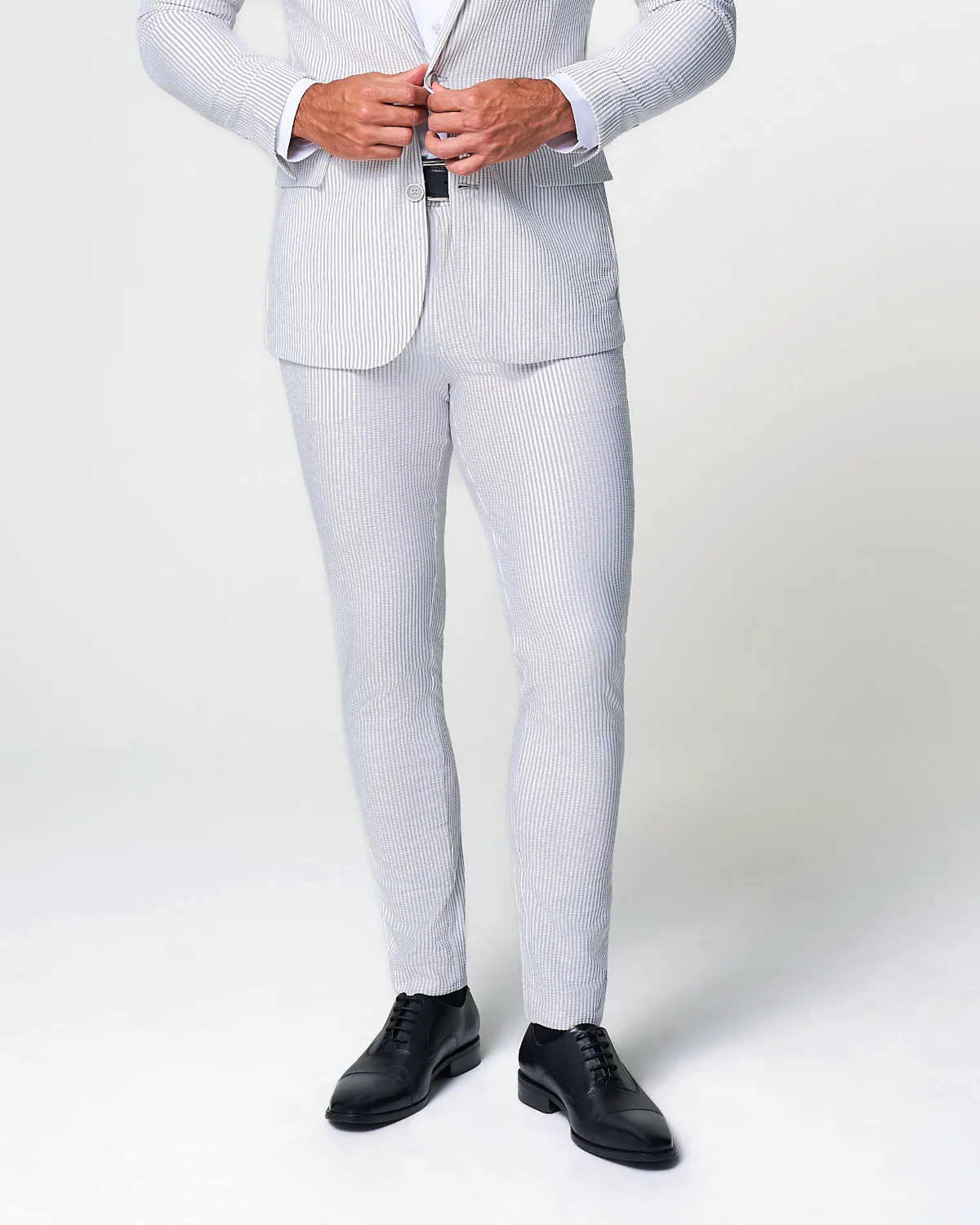 Athletic Fit Stretch Pants - Grey & White Seersucker - Image 3