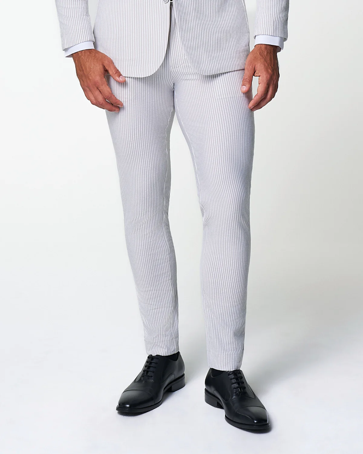 Athletic Fit Stretch Pants - Grey & White Seersucker - Image 4
