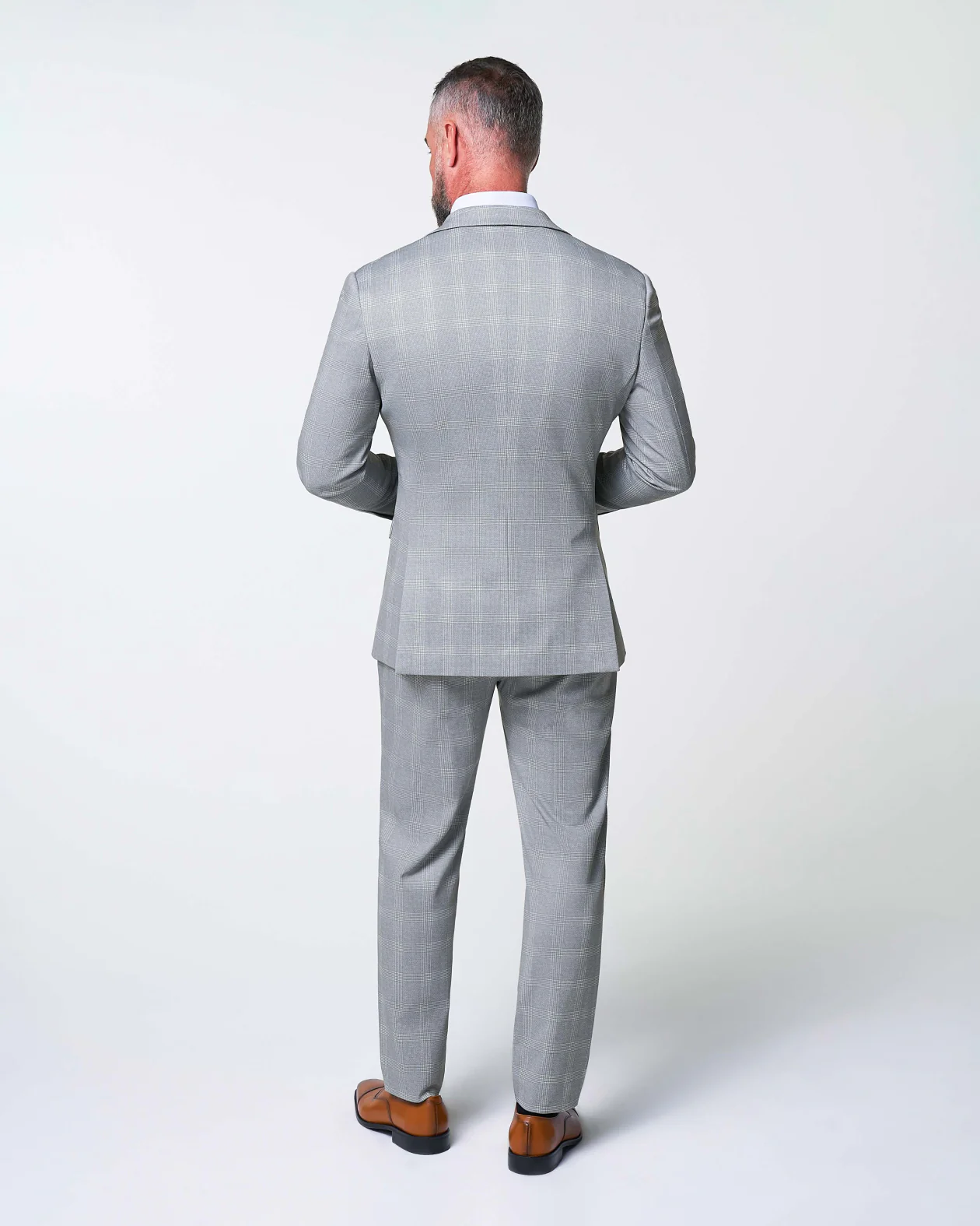 Athletic Fit Stretch Suit - Ash Grey with White Plaid - Image 3