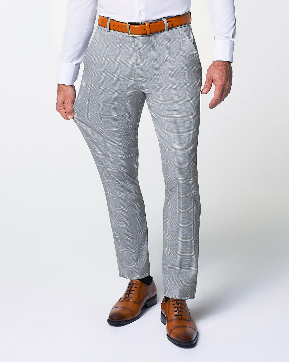 Athletic Fit Stretch Suit - Ash Grey with White Plaid - Image 4