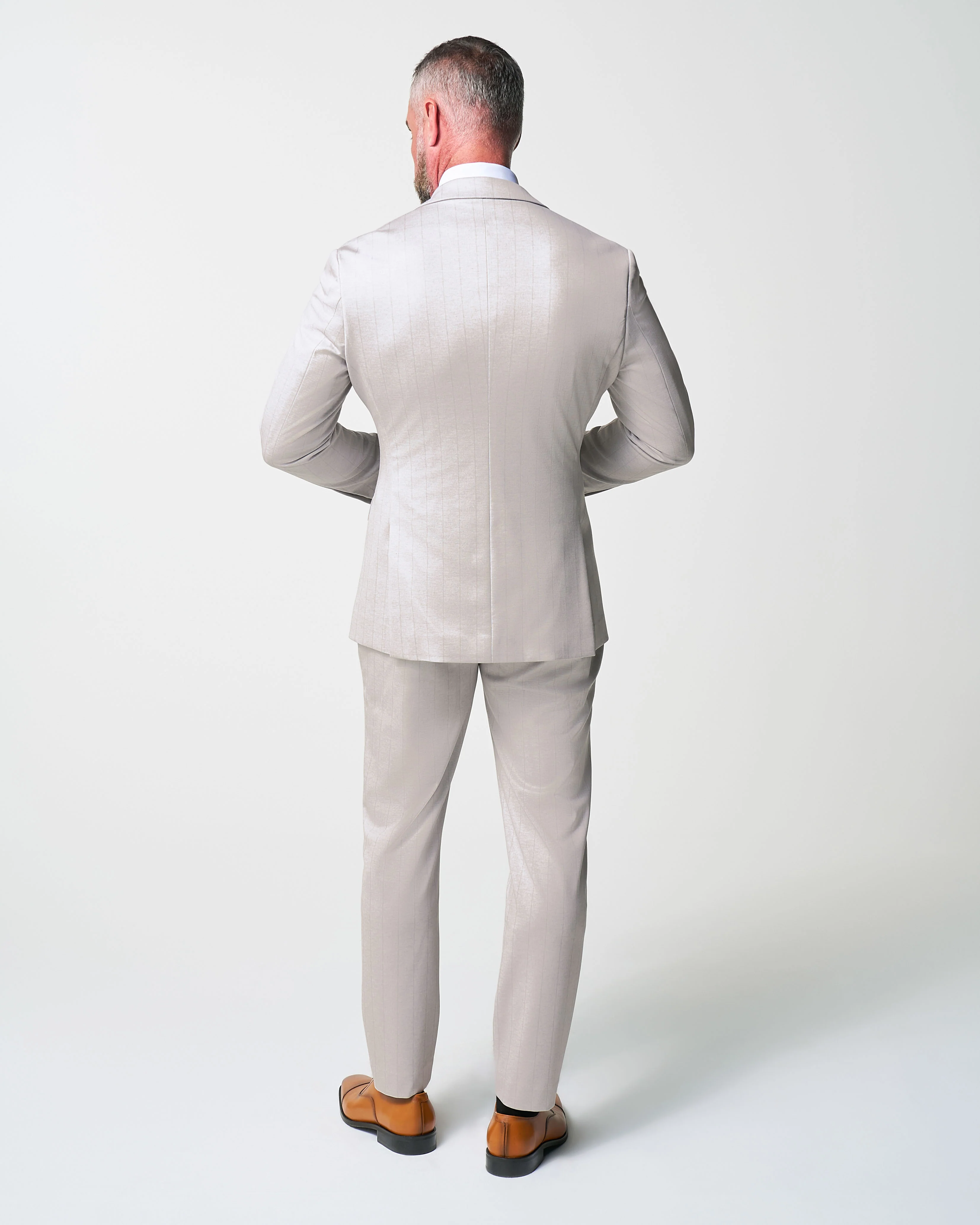 Athletic Fit Stretch Suit - Bone with Tan Stripes - Image 4